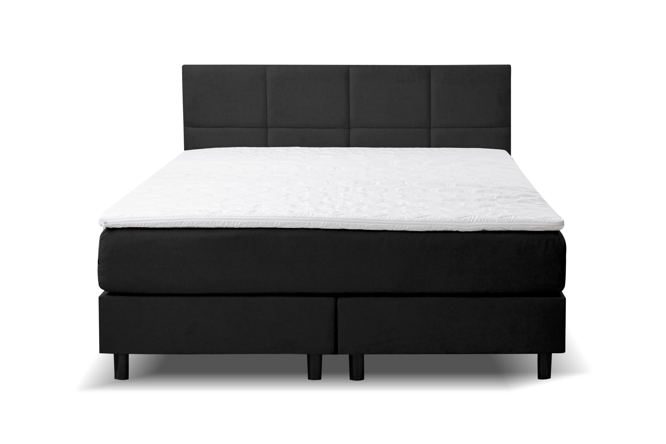 BOXSPRINGBETT Kansas, Polsterbett Maße: 140x200 cm, Farbe: Schwarz, Velourstoff, Doppelbett mit Bonell-Matratze H3 inkl. Topper - Schwarz, Holz/Kunststoff (140/200cm) - VENASI MÖBEL