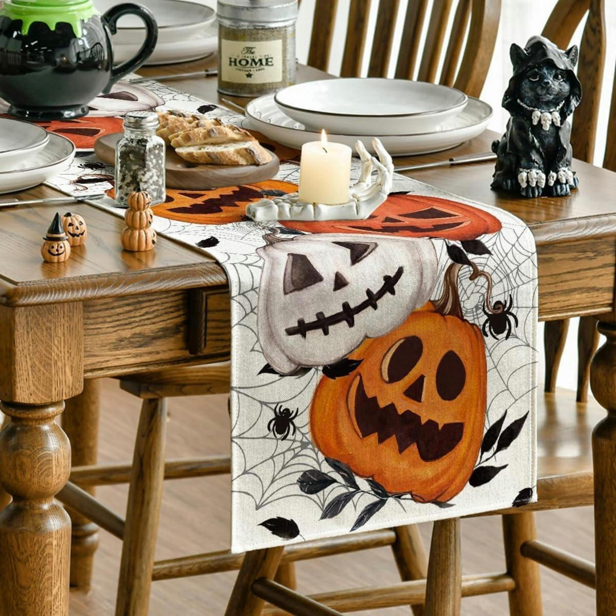 TISCHLÄUFER Halloween Kürbisse Spinnennetz 40 x 140 cm - Multicolor, Textil (140/40/1.5cm)