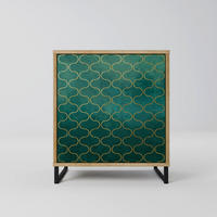 SIDEBOARD TESSELATED GREENERY, Eichefarben, 57,5x42x67,5 cm, Schwarze Metall-Rahmenfüße - Eichefarben/Multicolor, Holzwerkstoff/Metall (57.5/67.5/42cm) - SpaceRebels