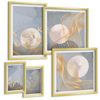 BILDER SET 5er Set - 50x50 cm & 20x30 cm & 40x60 cm Goldrahmen - Weiße Pferde - Goldfarben, Kunststoff (40/60cm) - TULUP