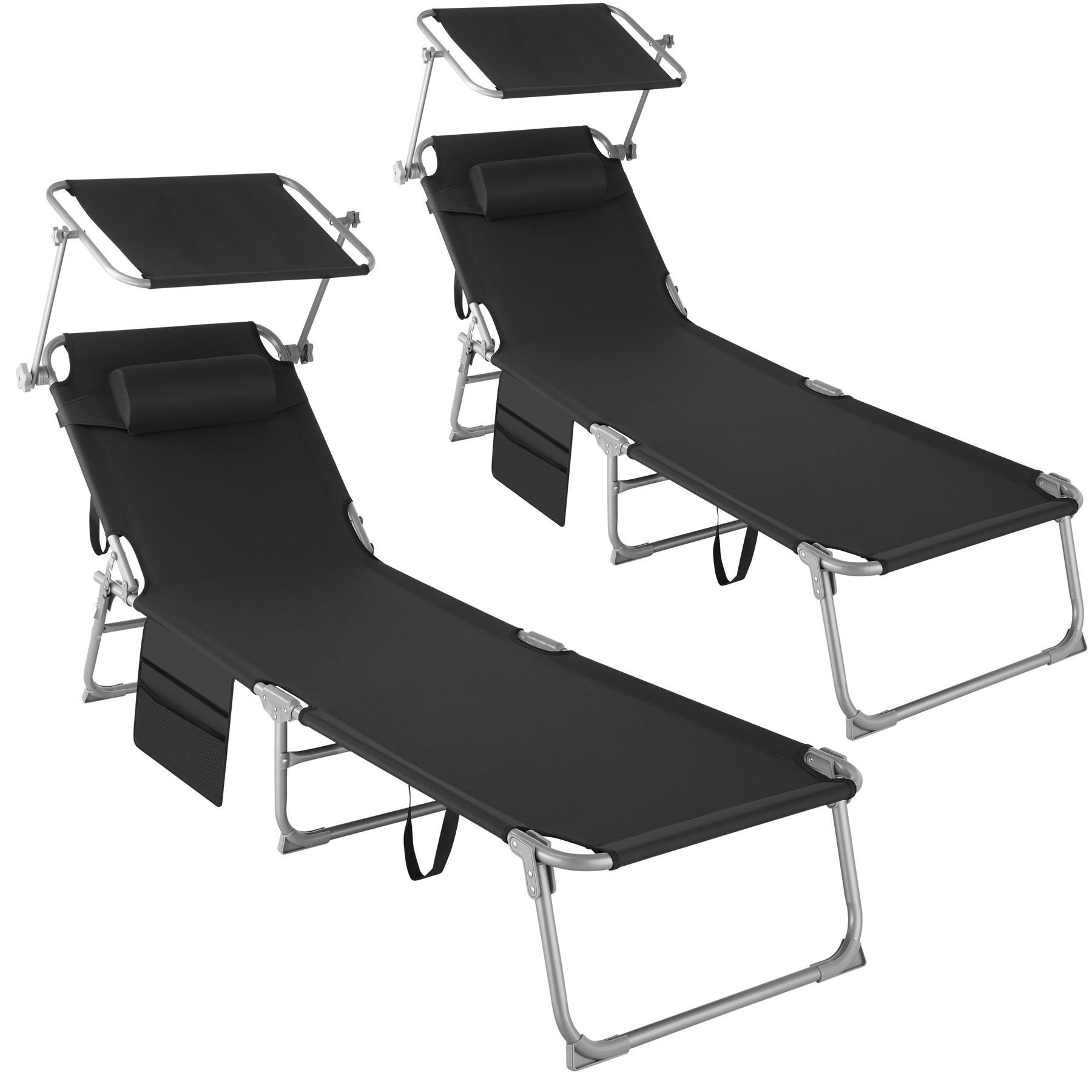 SONNENLIEGE 2er Set Chloé,190 x 68 x 28 cm, mit Seitentasche,schwarz - Schwarz, Kunststoff (68/111/161cm) - tectake