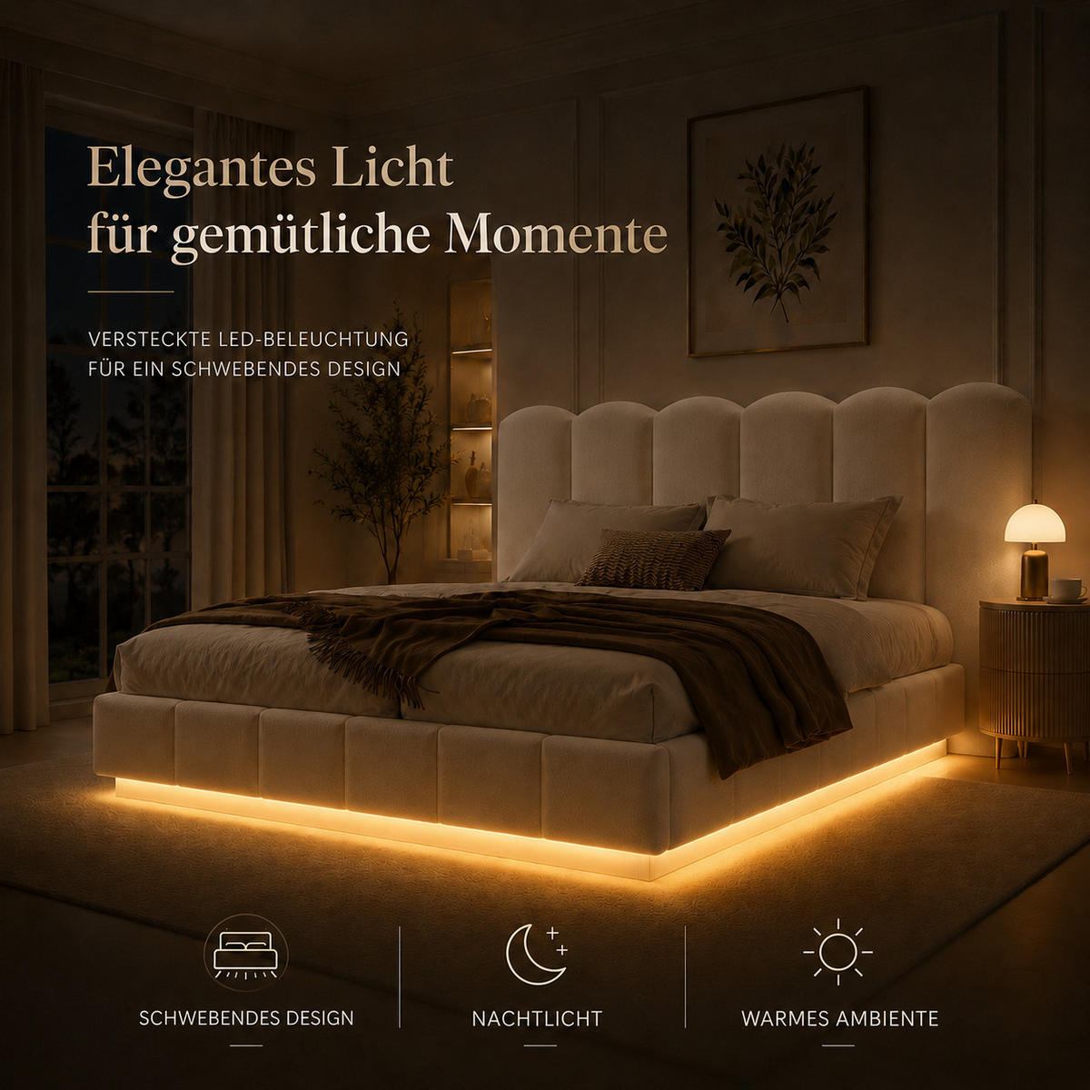 POLSTERBETT 180/200 cm in Weiß Bouclé mit Bettkasten, LED und hydraulischem Stauraum - Weiß, Holzwerkstoff/Textil (180/200cm) - STILVORA