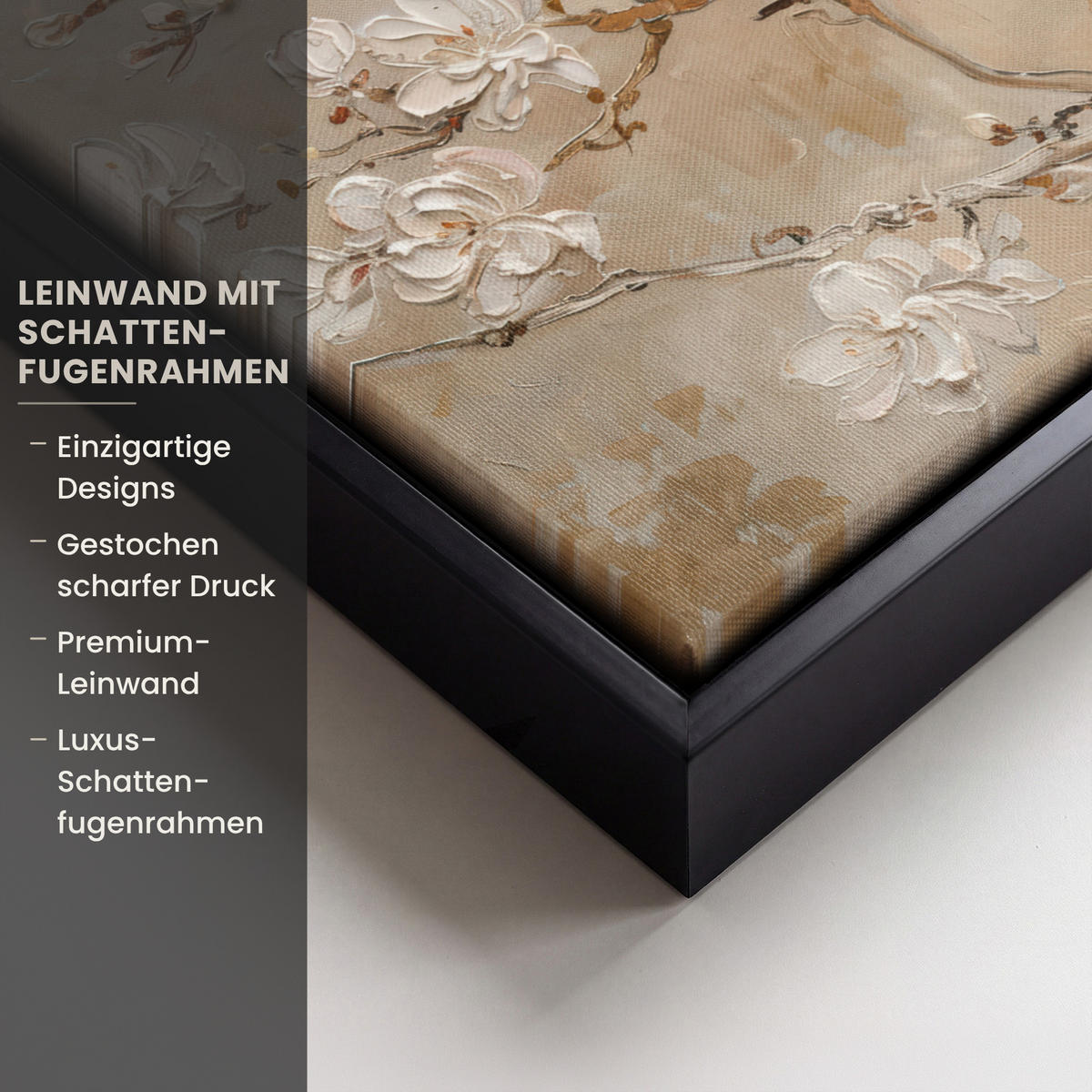 LEINWAND Bilder mit Rahmen - Blumen - Modern - Beige - Weiß - Blüte - 30x20 - Beige, Textil (30/20cm) - MuchoWow