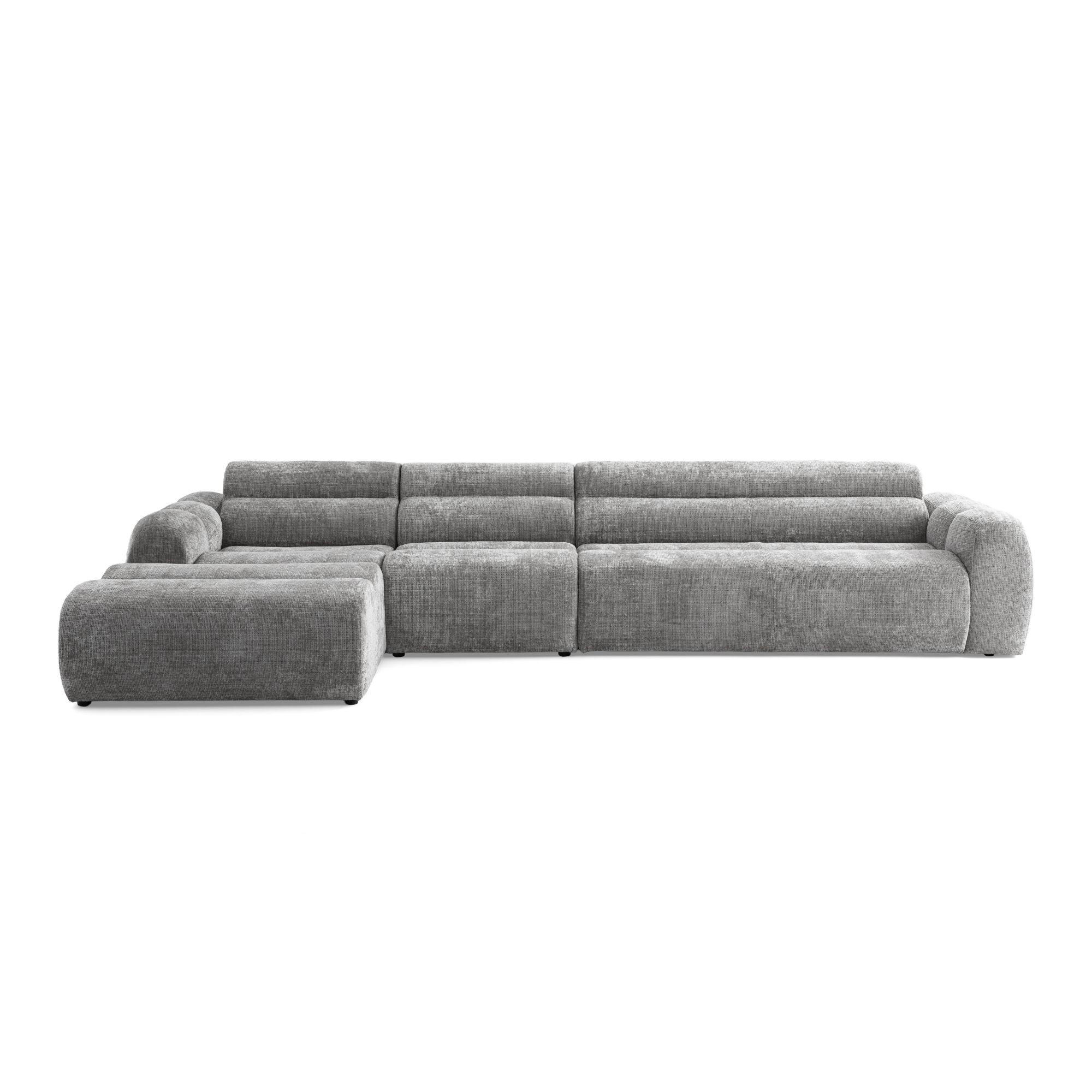 5-SITZER modulares Ecksofa VEER SET 2 Links, 379 x 175 cm, Chenille Webstoff Grau - Schwarz/Grau, Holz/Kunststoff (379/175cm) - Muffo