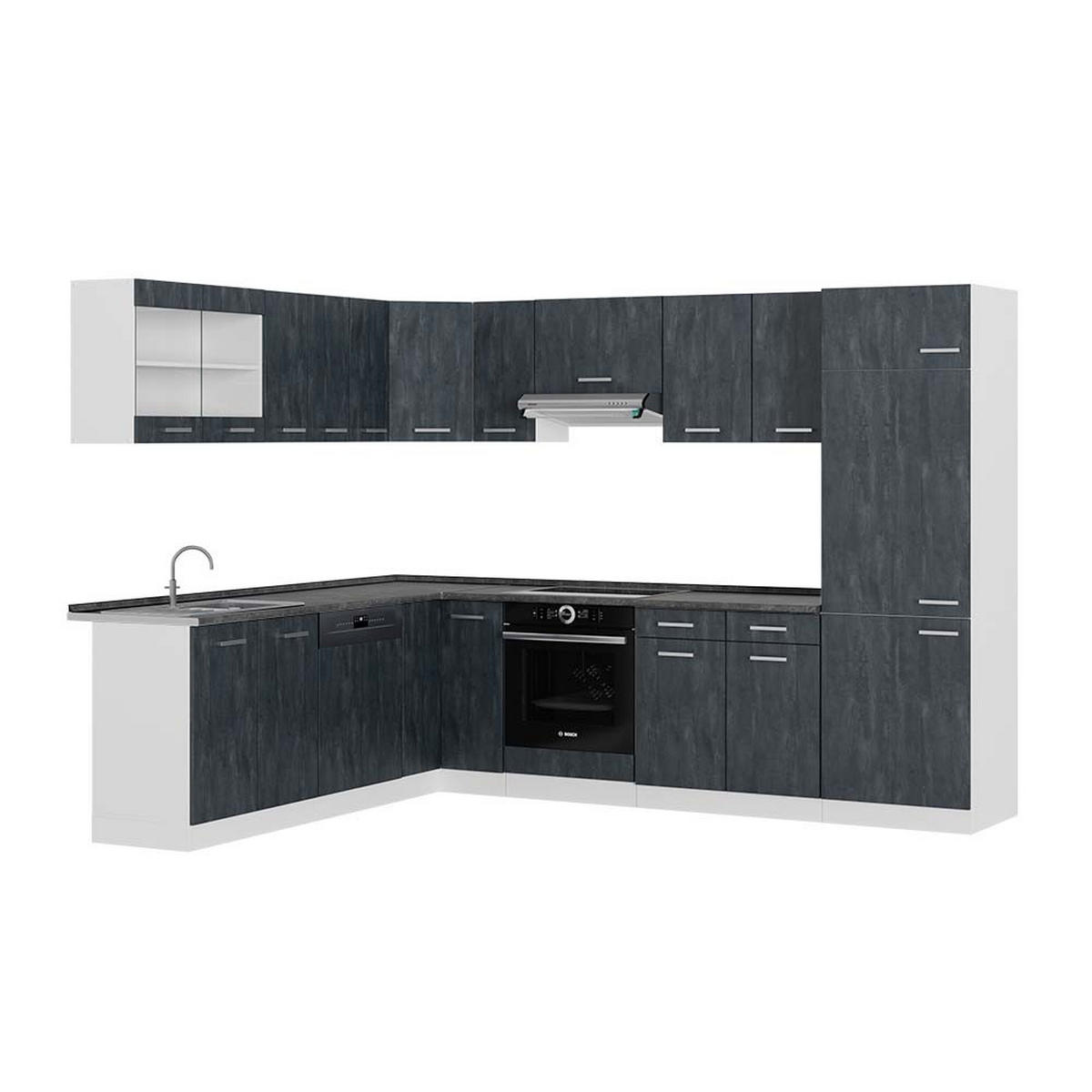 ECKKÜCHE R-Line Schwarz Beton/Weiß 227 x 287 cm AP Anthrazit - Schwarz/Weiß, Holzwerkstoff (287/81.6/60cm) - Vicco