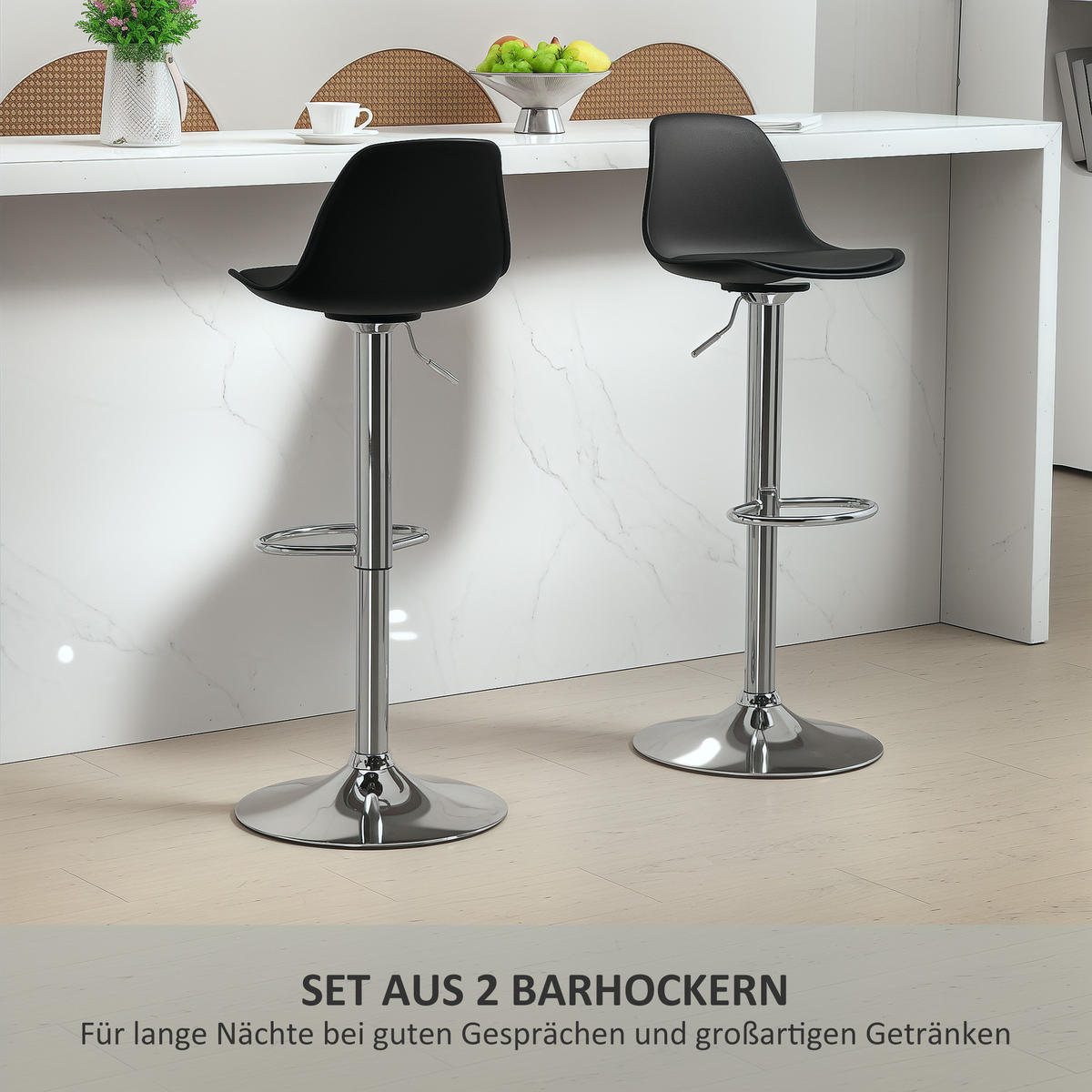 BARHOCKER 2er Set, Gepolstert Barstuhl mit Stahlgestell, Lehne für Küche Schwarz - Schwarz, Leder (38/104/42cm) - HOMCOM