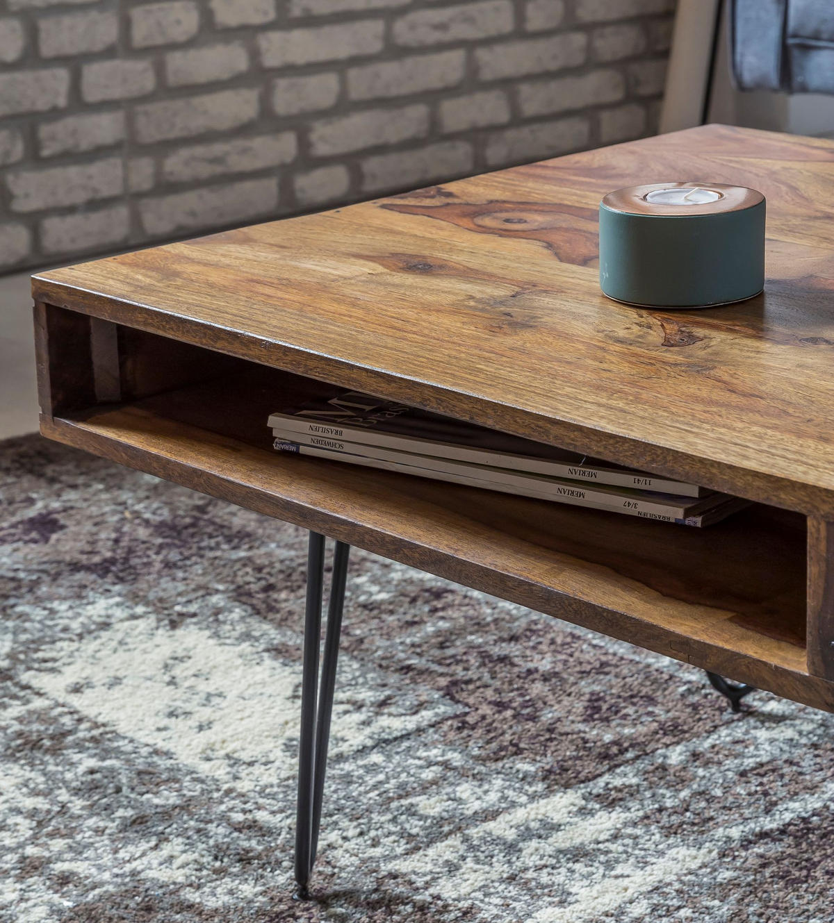 COUCHTISCH BALU mit Schubfächern aus Massivholz und Metallfüßen, leichter Aufbau, Braun 110x60x40 cm - Schwarz/Braun, Holz/Metall (60/110/40cm) - KADIMA DESIGN