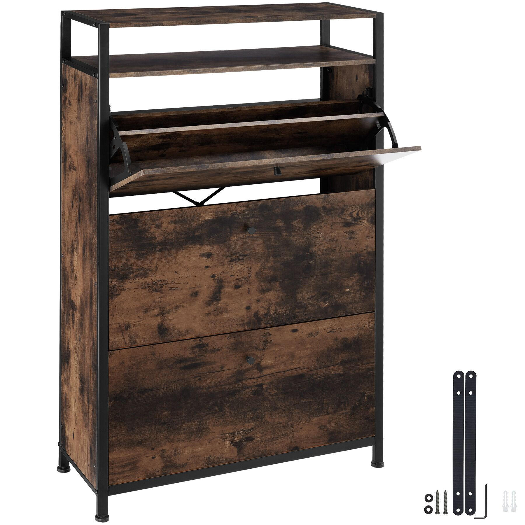 SCHUHSCHRANK Buffalo,inklusive Kippschutz, 81 x 32 x 130 cm,Industrial Holz dunkel, rustikal - Rostfarben, Holzwerkstoff (32/130/81cm) - tectake