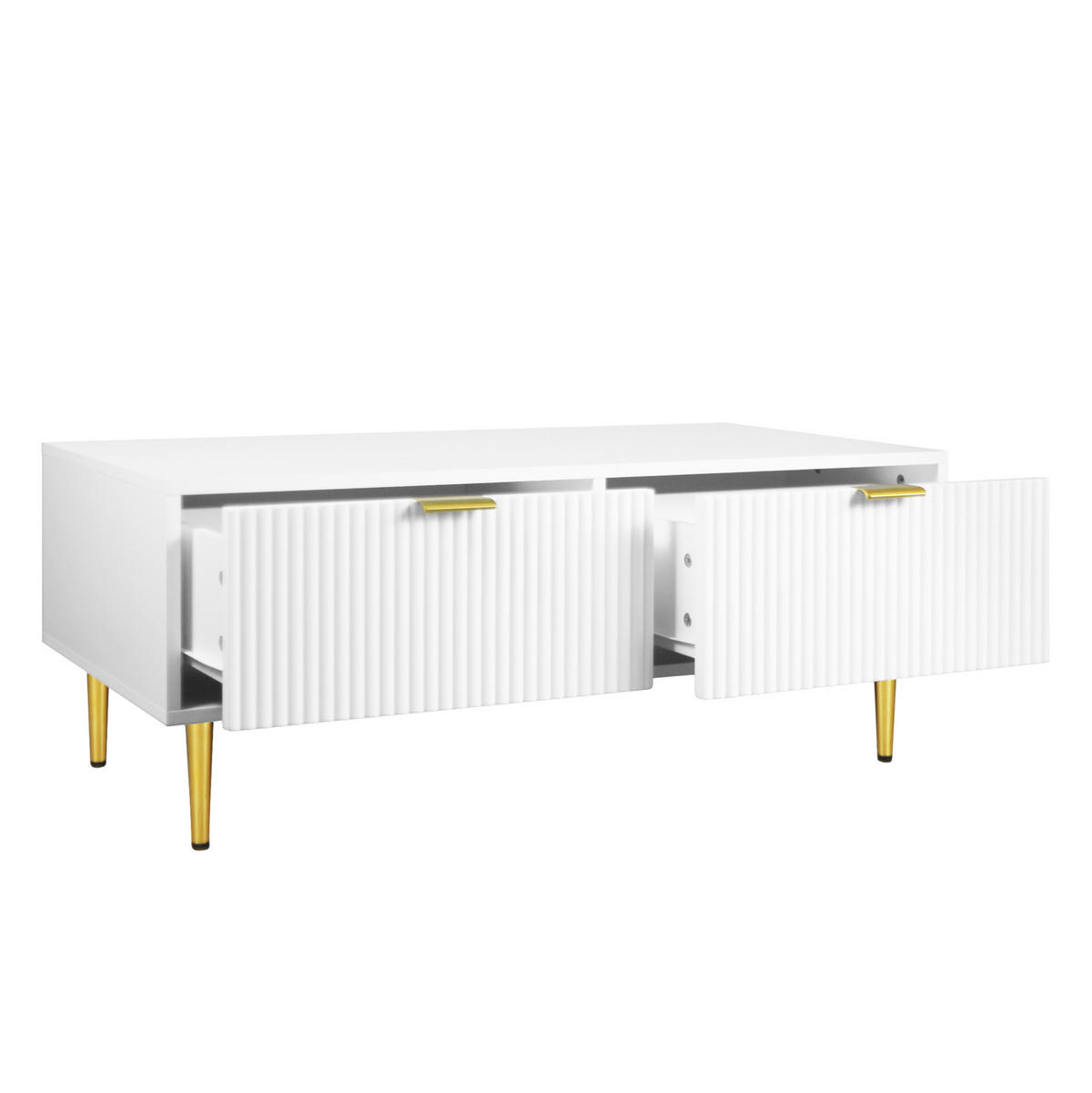 COUCHTISCH 100/50 cm mit 2 Schubladen und Ablageboden in Weiß/Gold - Weiß, Holzwerkstoff (100/50/40cm) - BEAOK