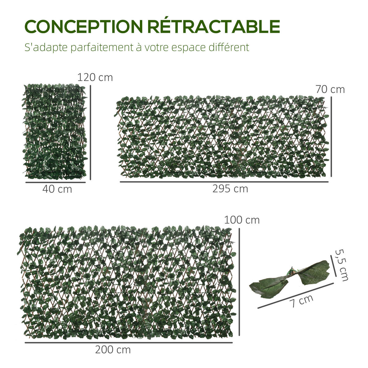 KUNSTHECKE DE-13753 2 Paneele, Länge 40–295 cm verstellbar Grün - Grün, Kunststoff (70/295cm) - ComfortXL