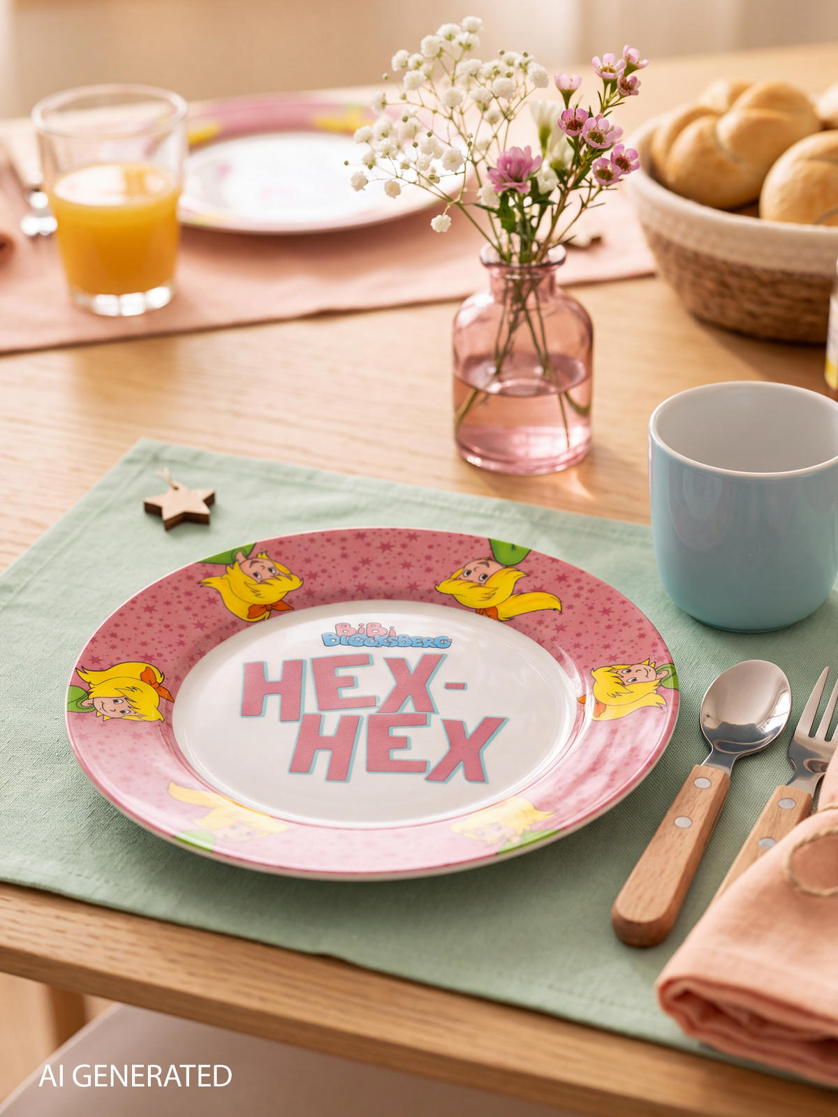 FRÜHSTÜCKSSET Bibi Blocksberg Hex Hex Rosa 3-teilig - Rosa, Keramik (23.8/11.2/23.3cm) - United Labels