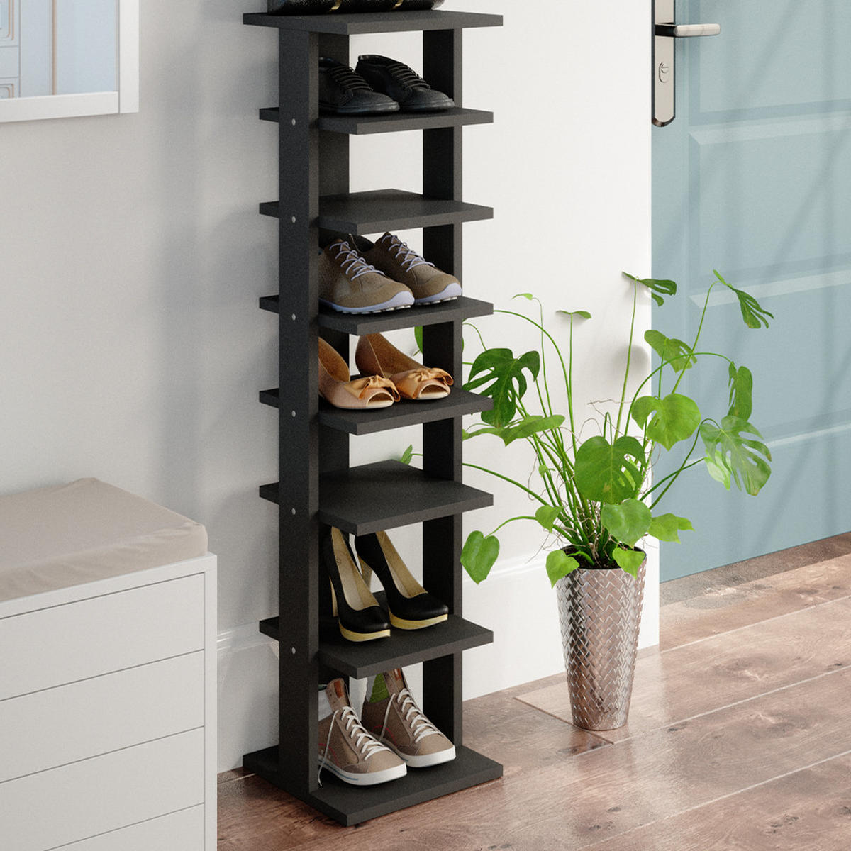 SCHUHSCHRANK Sara Anthrazit 26.7 x 110 cm - Anthrazit, Holzwerkstoff (26.7/110/27.7cm) - Vicco