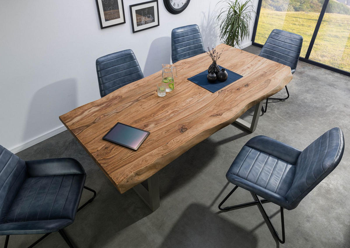 BAUMTISCH Sheesham 200x100x77 natur gebeizt / U-Beine silber matt FREEFORM 5 - Naturfarben, Holz (200/100/77cm) - Massivmoebel24