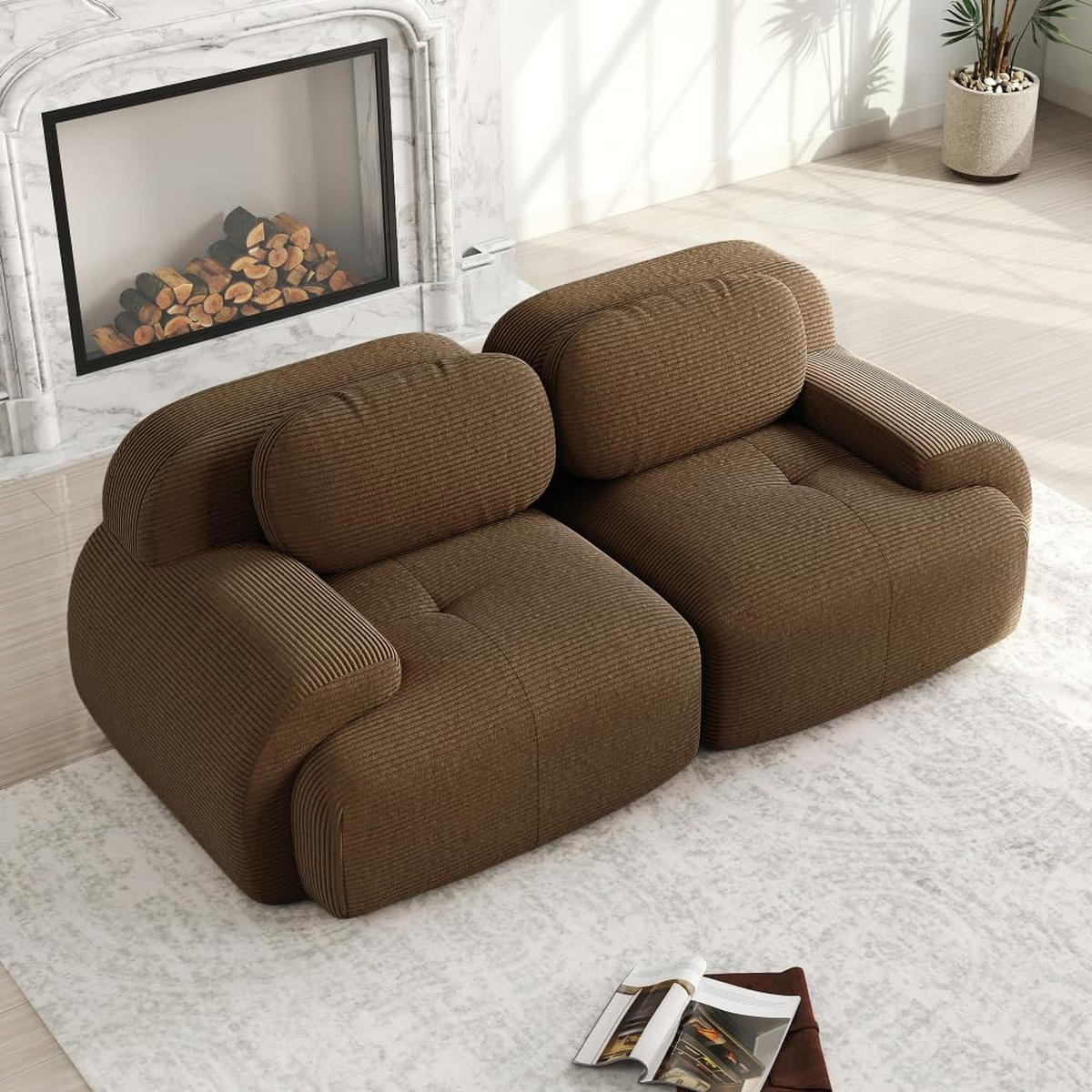 SOFA Loveseat mit gebogenen Armlehnen und rutschfester Unterseite, Braun - Braun, Textil (138/70/103cm) - Kaket
