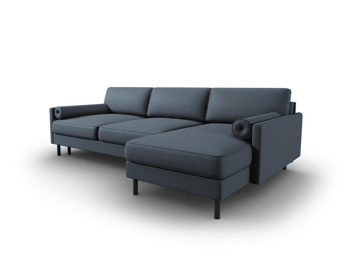 AUSKLAPPBARES-ECKSOFA rechts mit Container Scott aus strukturiertem Stoff blau 5 Sitzplätze - Blau, Textil (142/212cm) - Micadoni