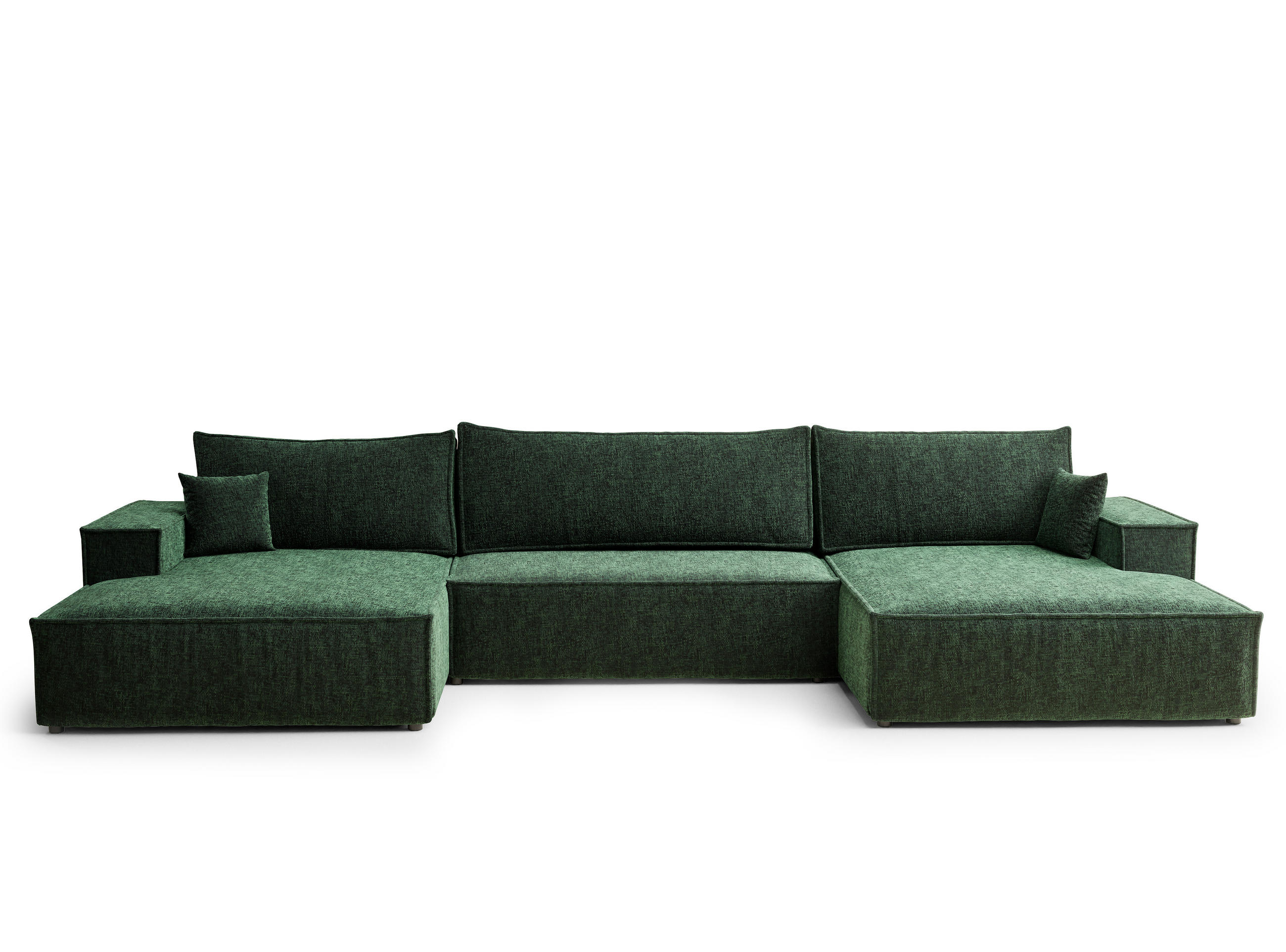 WOHNLANDSCHAFT Kyoto Dunkelgrün Chenille-Stoff - Dunkelgrün/Schwarz, Holz/Holzwerkstoff (398/70/148cm) - Maison de Reve