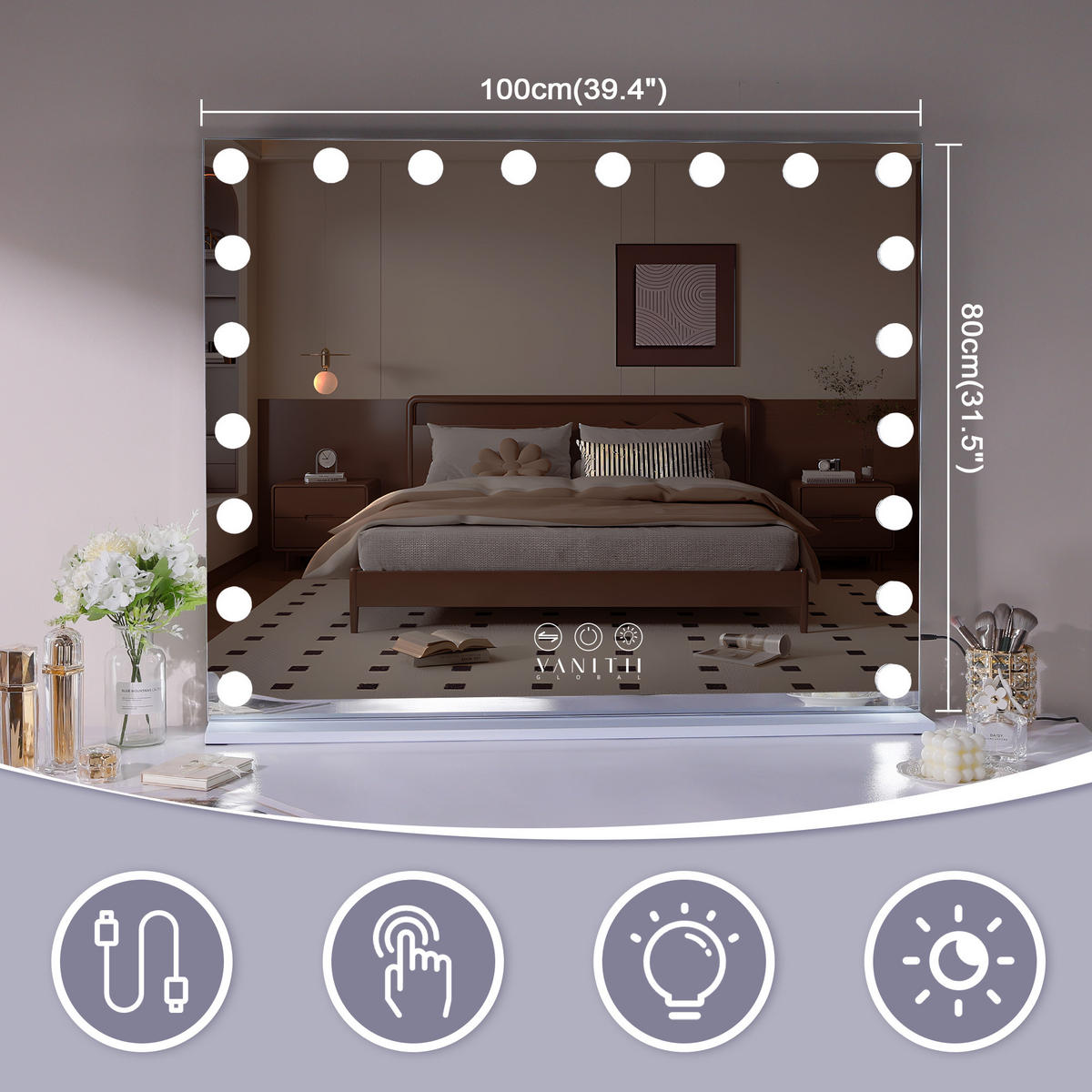 SCHMINKSPIEGEL mit LED-Beleuchtung weiß 100/80 cm - Weiß, Metall (100/80/15cm) - VANITII