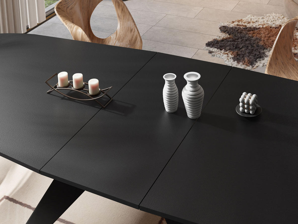 ESSTISCH Foster rechteckig ausziehbar, Schwarz 160-198/80/76 cm - Schwarz, Holzwerkstoff/Metall (160/80/76cm) - WFL GROUP