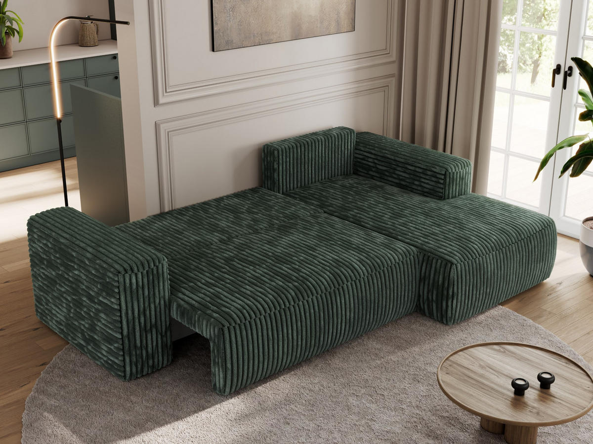 ECKSOFA TRENTINO L Grün Cord - Rechts - Schwarz/Grün, Textil (164/266cm) - MKS