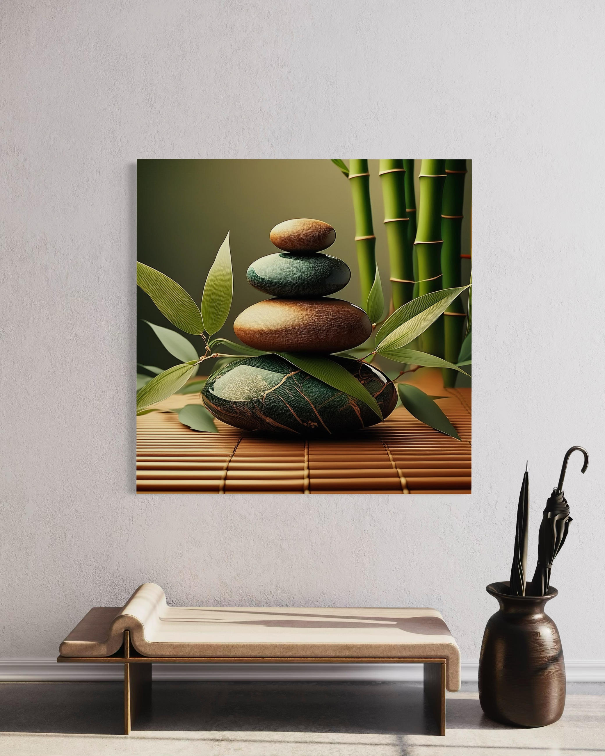 WANDBILD zen spa steine - Grün, Textil (30/30cm) - Feeby