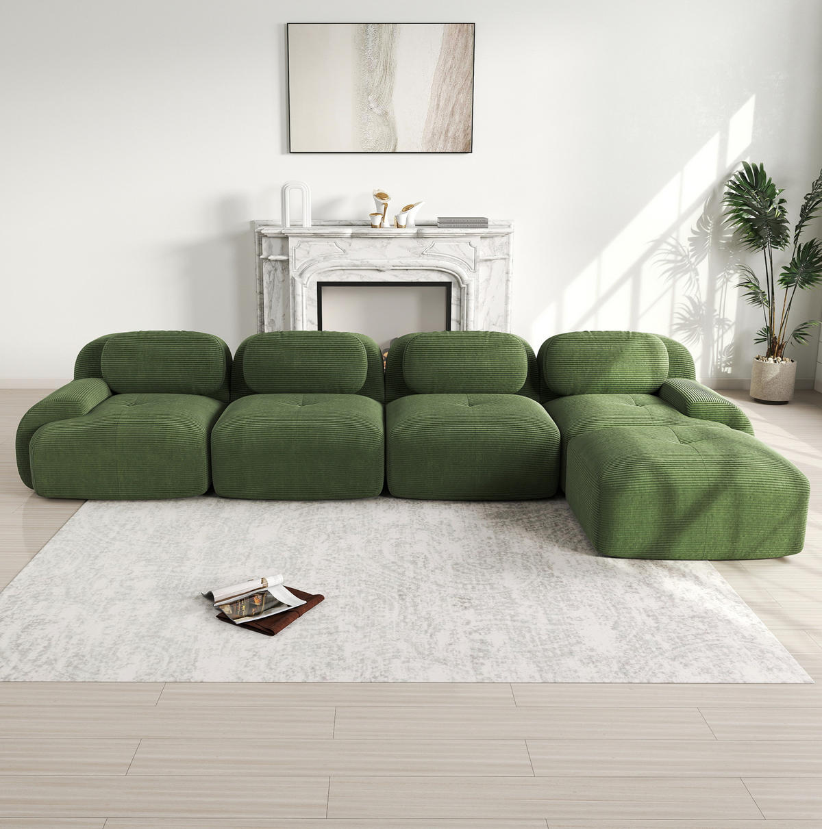 SOFA modular Ecksofa Cordstoff Green montagefrei - Grün, Kunststoff (178/388cm) - Meubliv