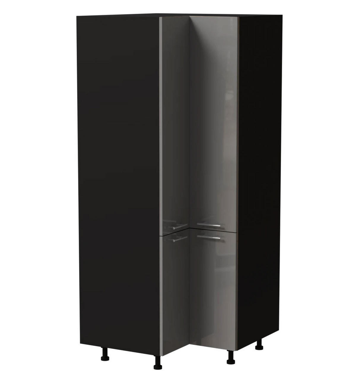 ECKVORRATSSCHRANK Essen D24N/207 Grau Hochglanz / Schwarz Matt 90 / 90 / 207cm - Schwarz/Grau, Holz/Holzwerkstoff (90/207/90cm) - Feldmann-Wohnen