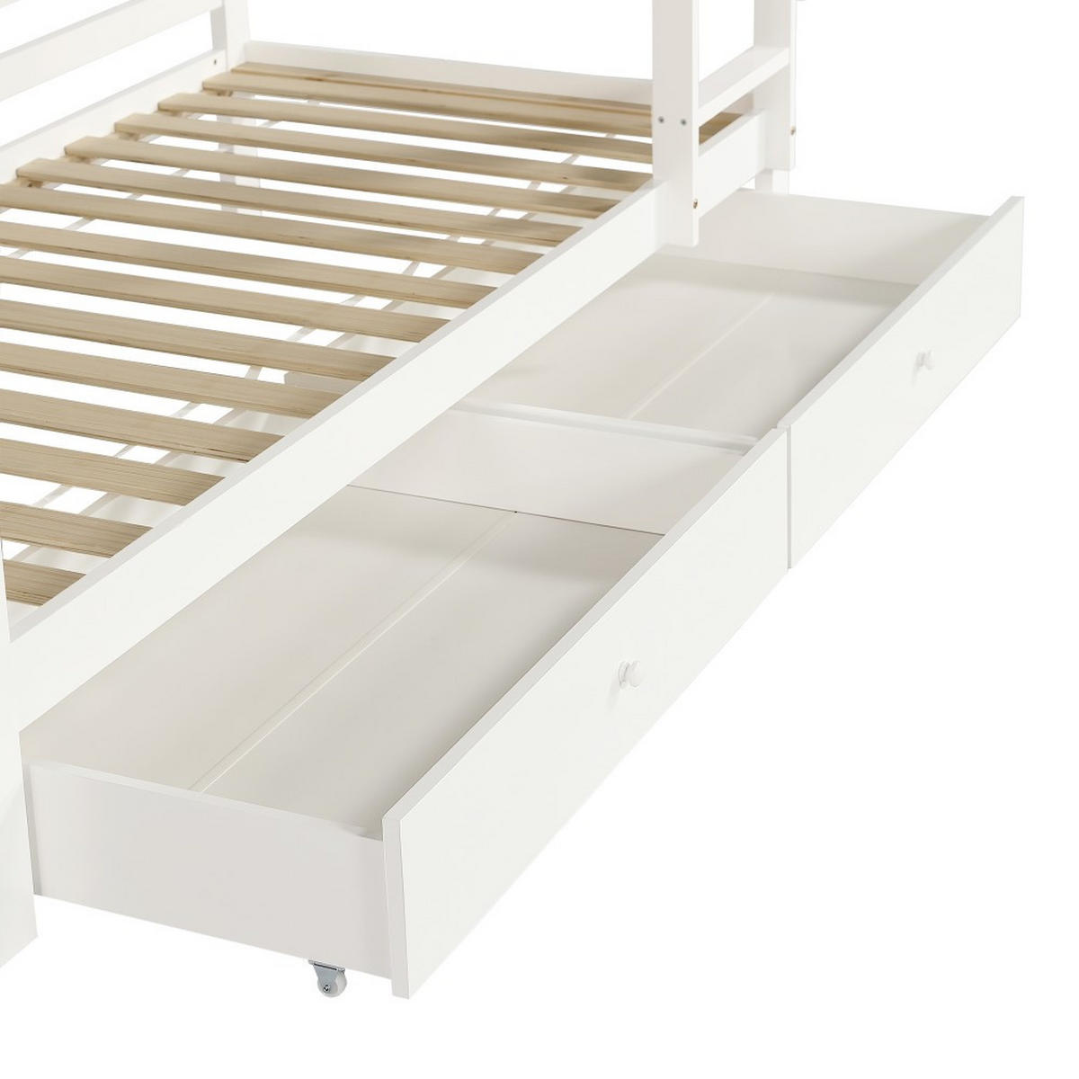 ETAGENBETT 90x200cm in Weiß+Gelb Grün，Zwei Schubladen mit Rollen - Weiß, Holz (90/200cm) - KOMHTOM