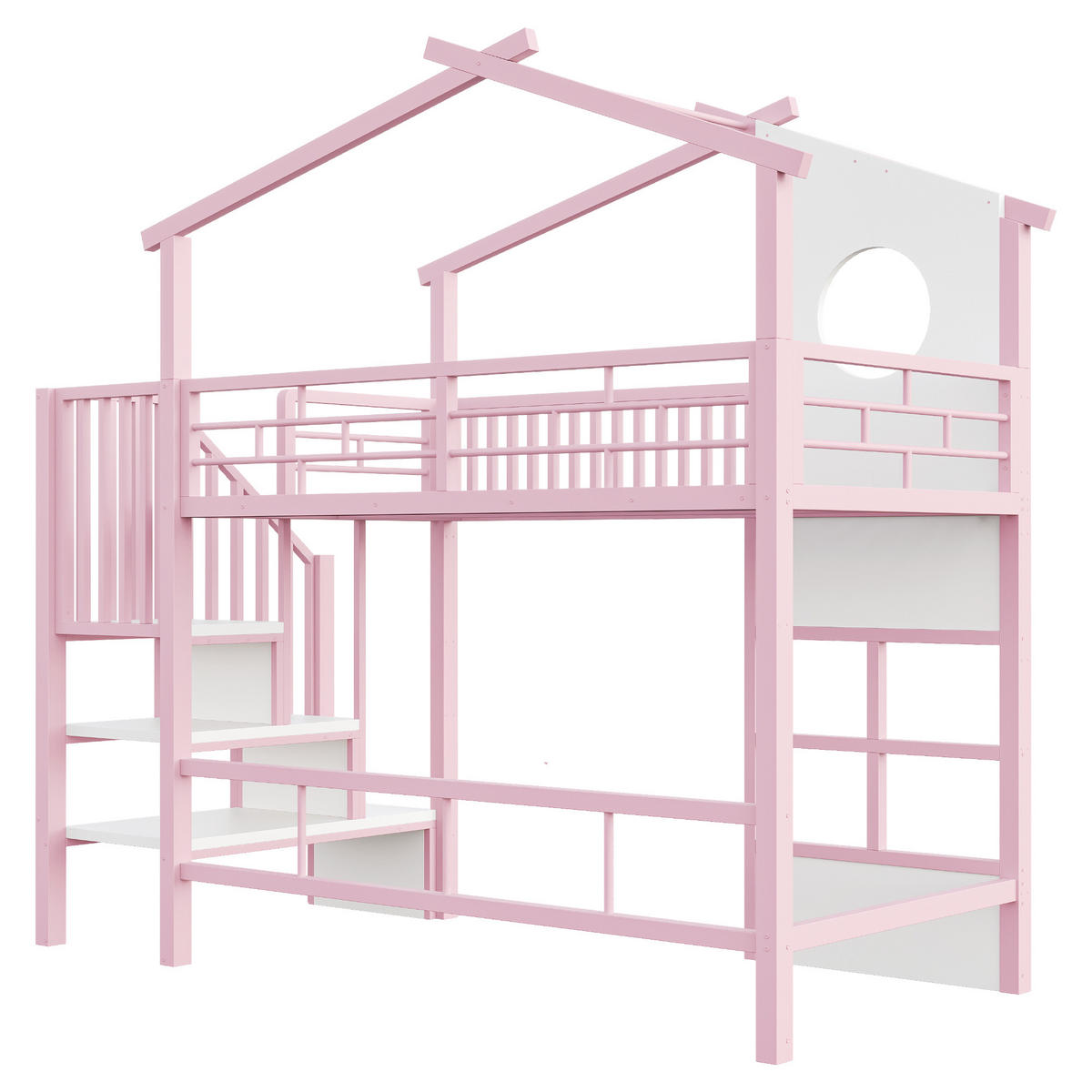 HOCHBETT 90/200 cm mit LED und Stauraumtreppe, DE-41612, in Rosa - Pink, Metall (90/200cm) - ComfortXL