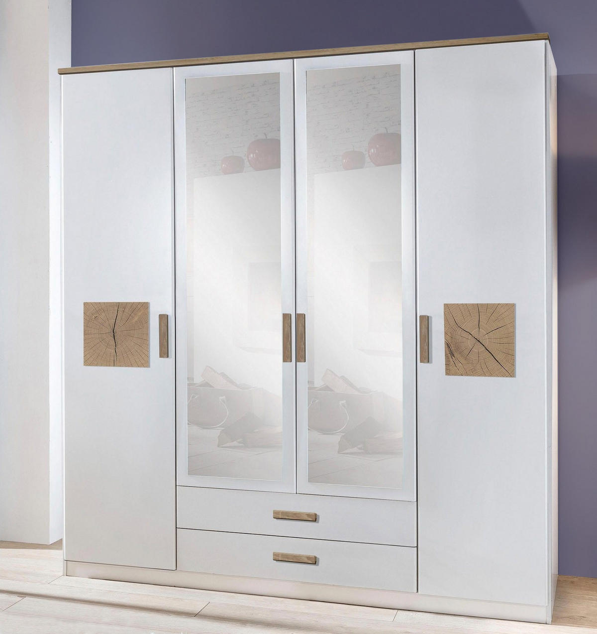 KLEDIERSCHRANK Kärnten weiß / Absetzungen Hirnholzfarben 180 / 58 / 198cm - Weiß/Braun, Holz/Holzwerkstoff (180/198/58cm) - Wimex