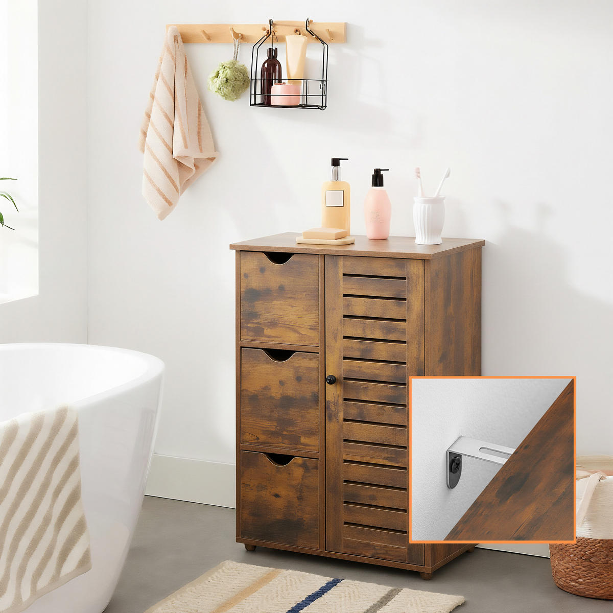 KOUPELNOVÁ skříň - černá/hnědá, kov/kompozitní dřevo (60/80/30cm) - Relaxdays