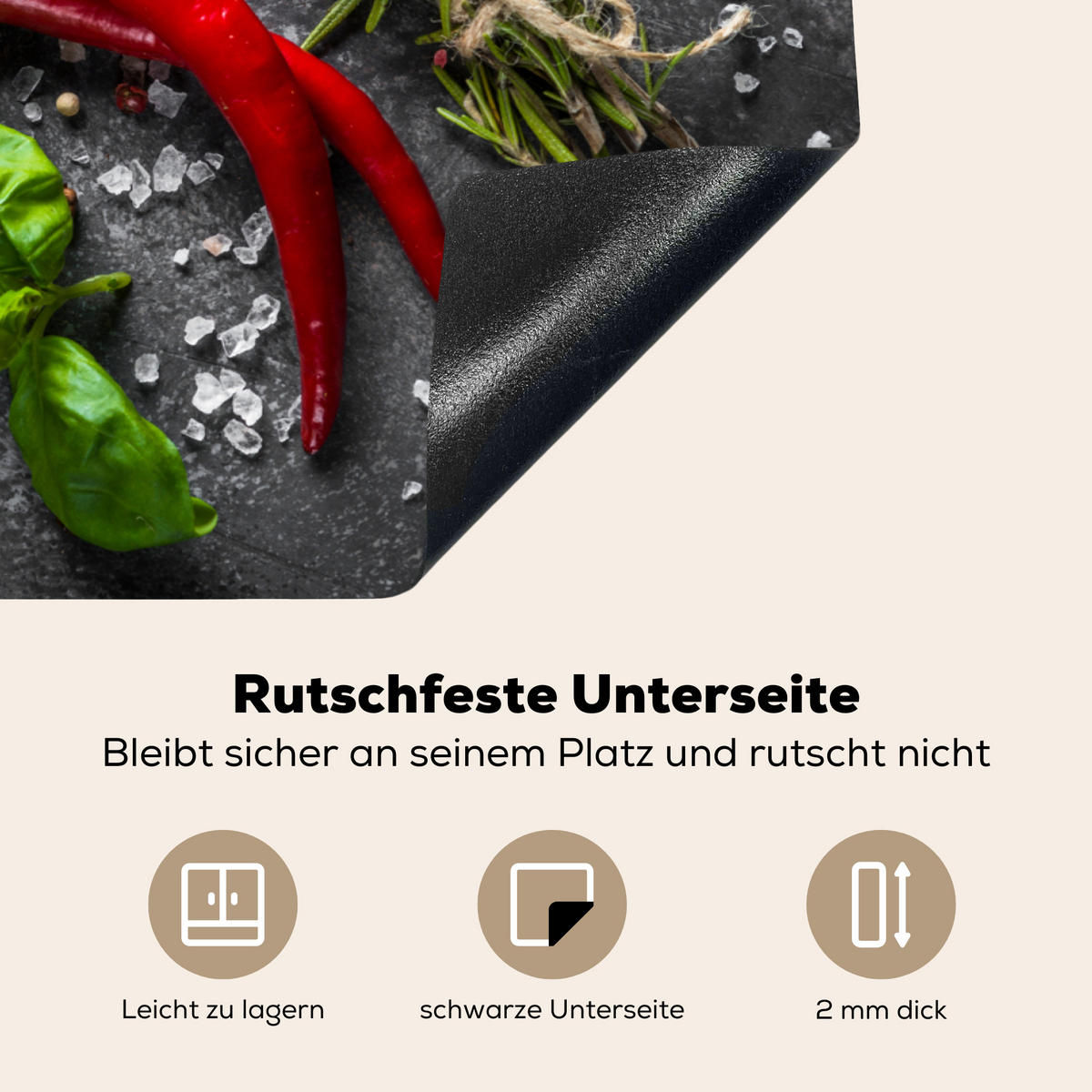 HERDABDECKPLATTE Pfeffer - Kräuter - Gewürze - Beton Herdabdeckung Induktionsfeld 70x52 cm - Rot, Kunststoff (70/52/0.2cm) - MuchoWow