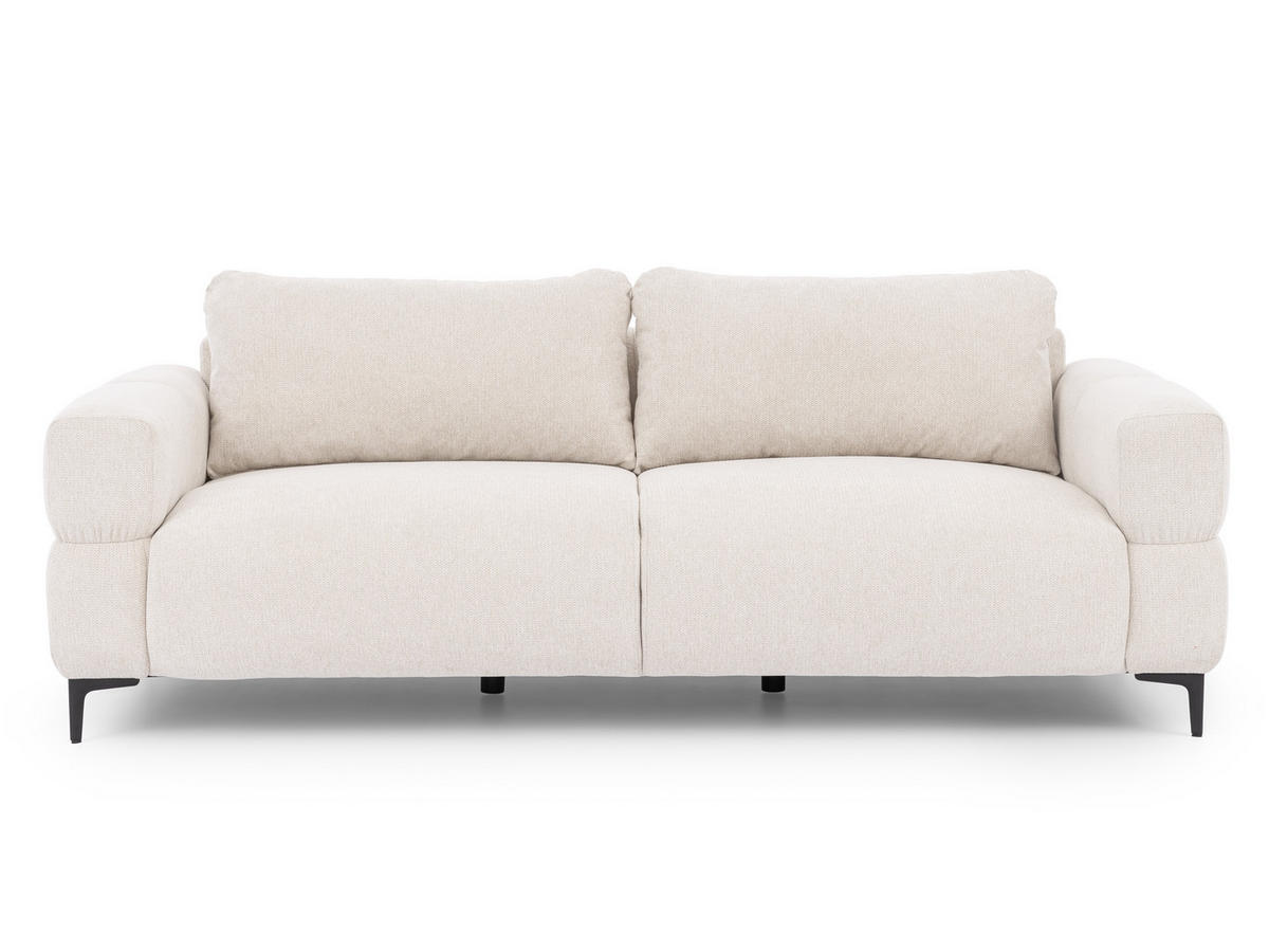 TROJMIESTNA POHOVKA Cardea v bublinkovom vzhľade z mäkkej krémovej štruktúrovanej látky - čierna/krémová, kov/drevo (217/80/97cm) - S-Style Möbel