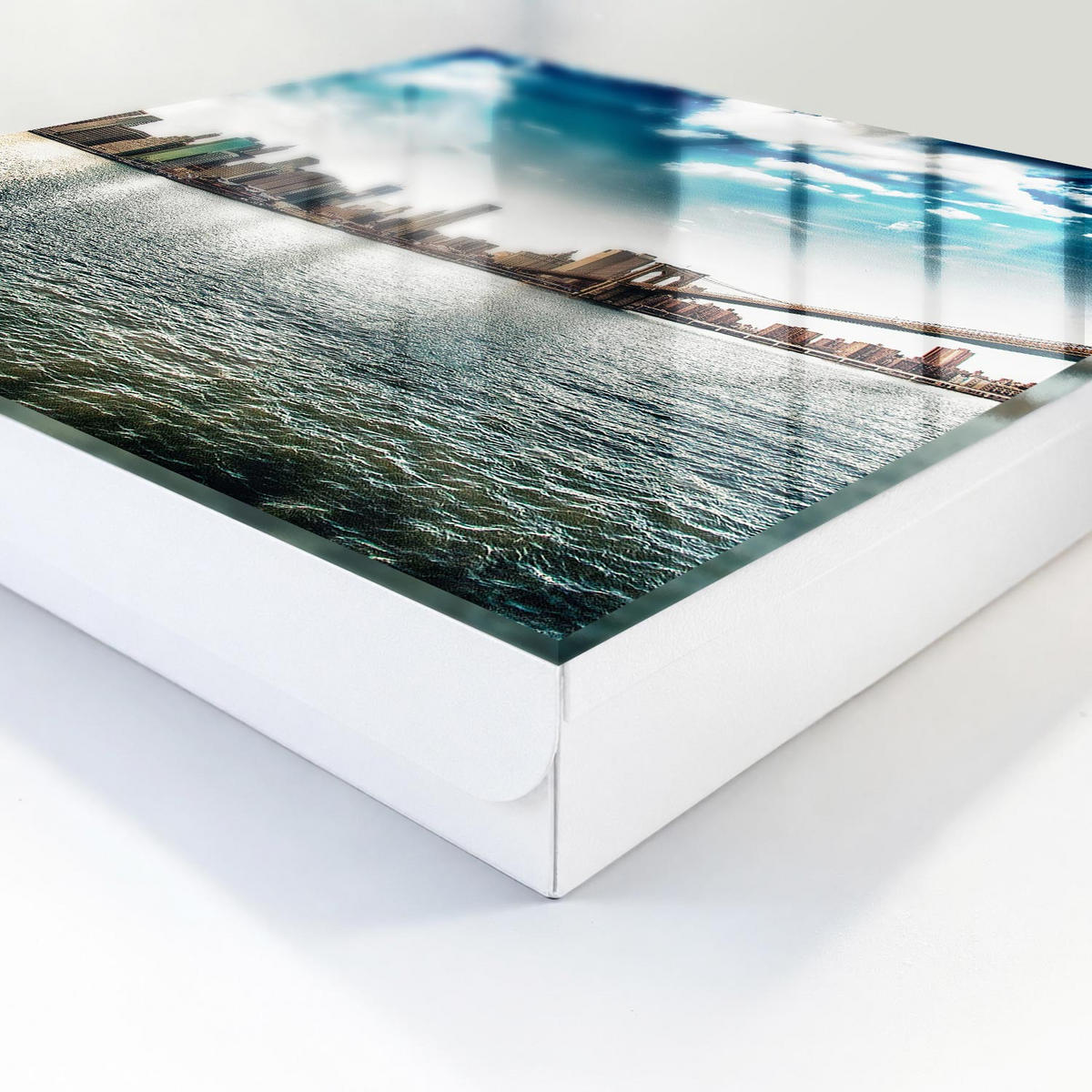 SCHLÜSSELBOX Weiß 30x30 cm – Türöffnung nach rechts - Stadtpanorama - Blau, Metall (30/30/5cm) - TULUP