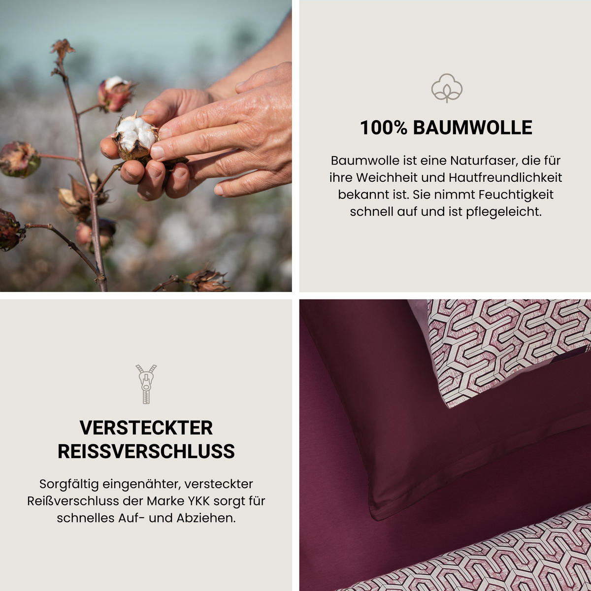 BETTWÄSCHESET Siena - Renforcé - 2-teilig - 135 x 200 cm - Burgund - Rotbraun, Textil (135/200cm) - SCHIESSER