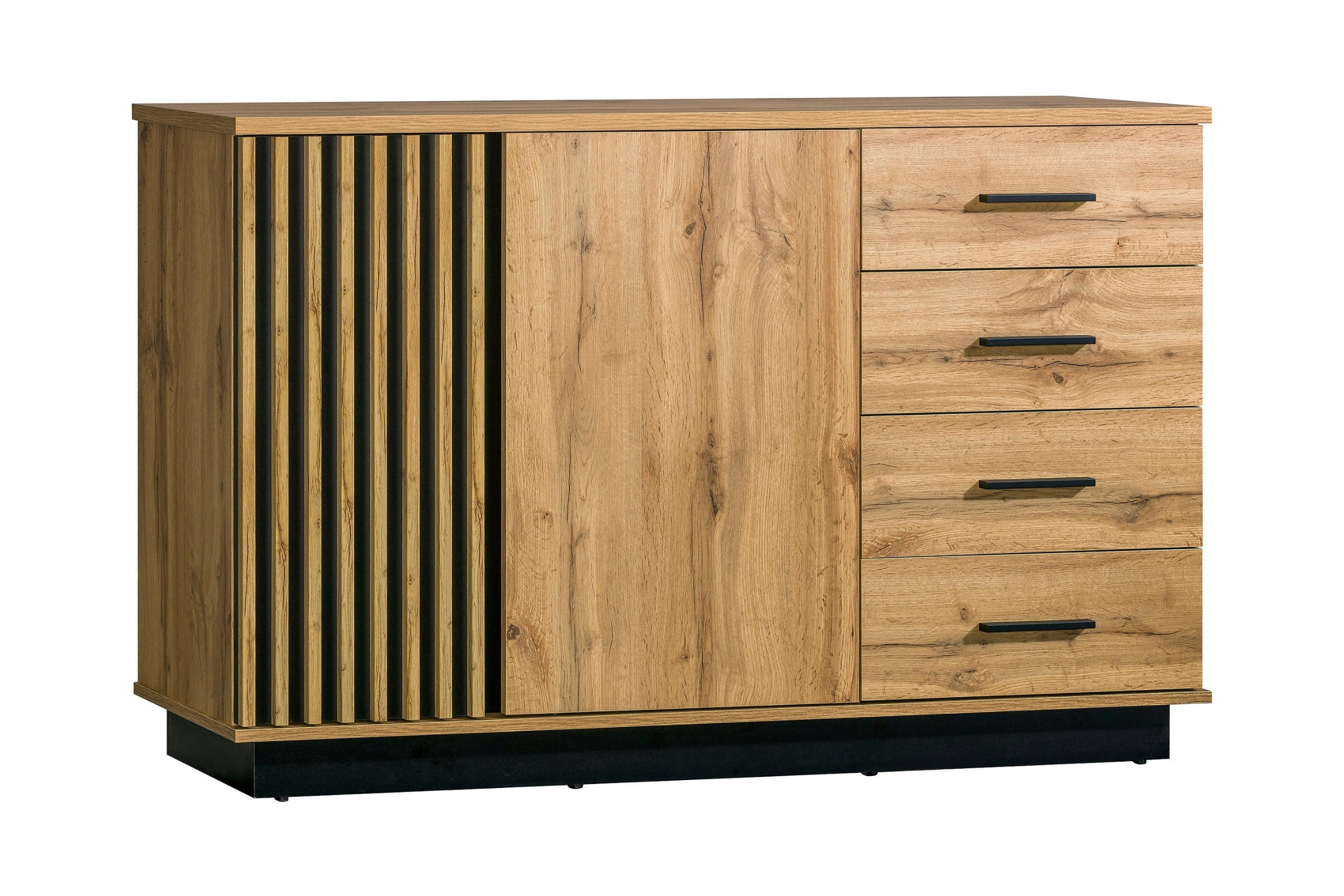 Deine Möbel 24 Kommode Eiche Wotan, Schwarz 142x89x40 cm