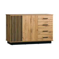 KOMMODE LAMELO 6 142/89/40 cm in Wotan Eiche / Schwarz Matt mit Lamellen - Eiche Wotan/Schwarz, Holzwerkstoff (142/89/40cm) - Deine Möbel 24