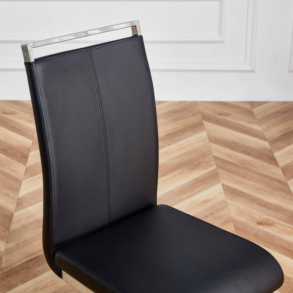 WOHNZIMMER STÜHLE mit Kunstlederbezug, Griffloch und verchromtem Metallgestell - Schwarz, Textil (42/100/54cm) - EVRYAE