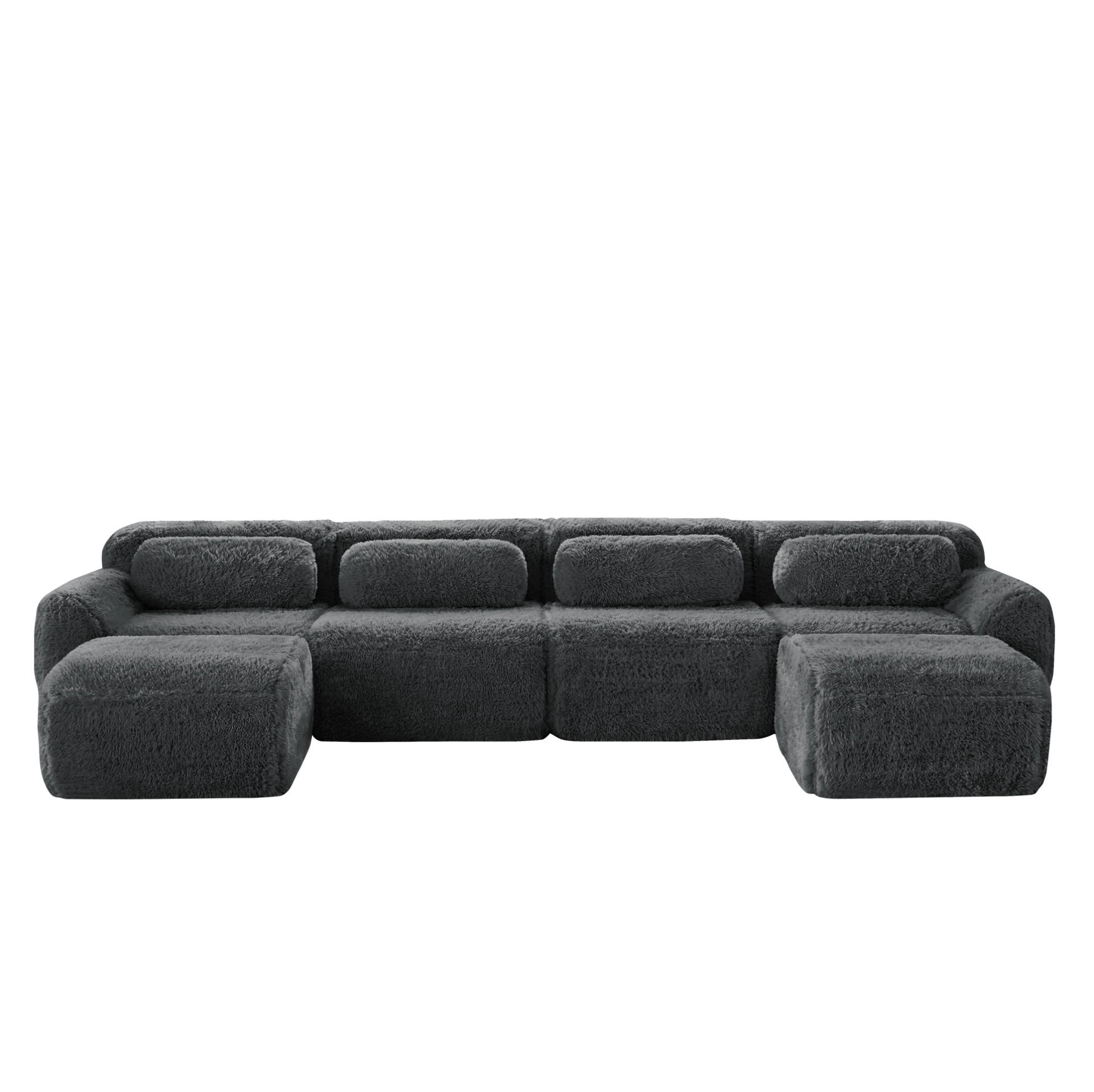ECKSOFA 378/179/73 cm grau aus Plüsch ohne Montage frei kombinierbar - Grau, Textil (179/378cm) - OKWISH