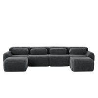 ECKSOFA 378/179/73 cm grau aus Plüsch ohne Montage frei kombinierbar - Grau, Textil (179/378cm) - OKWISH