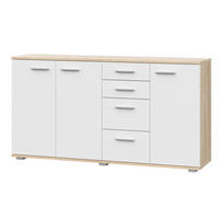 SIDEBOARD FAUSKE KOM3-3D4S Schubladen Eiche Sonoma Weiß - Silberfarben/Weiß, Holzwerkstoff/Kunststoff (138/74/34cm) - Komodee
