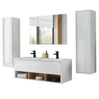 BADMÖBEL Set in weiß Hochglanz und Eiche mit Doppelwaschbecken und LED Beleuchtung 200 x 190 cm Glide - Weiß Hochglanz/Eichefarben, Glas/Holzwerkstoff (200/190/47cm) - Furn.Design