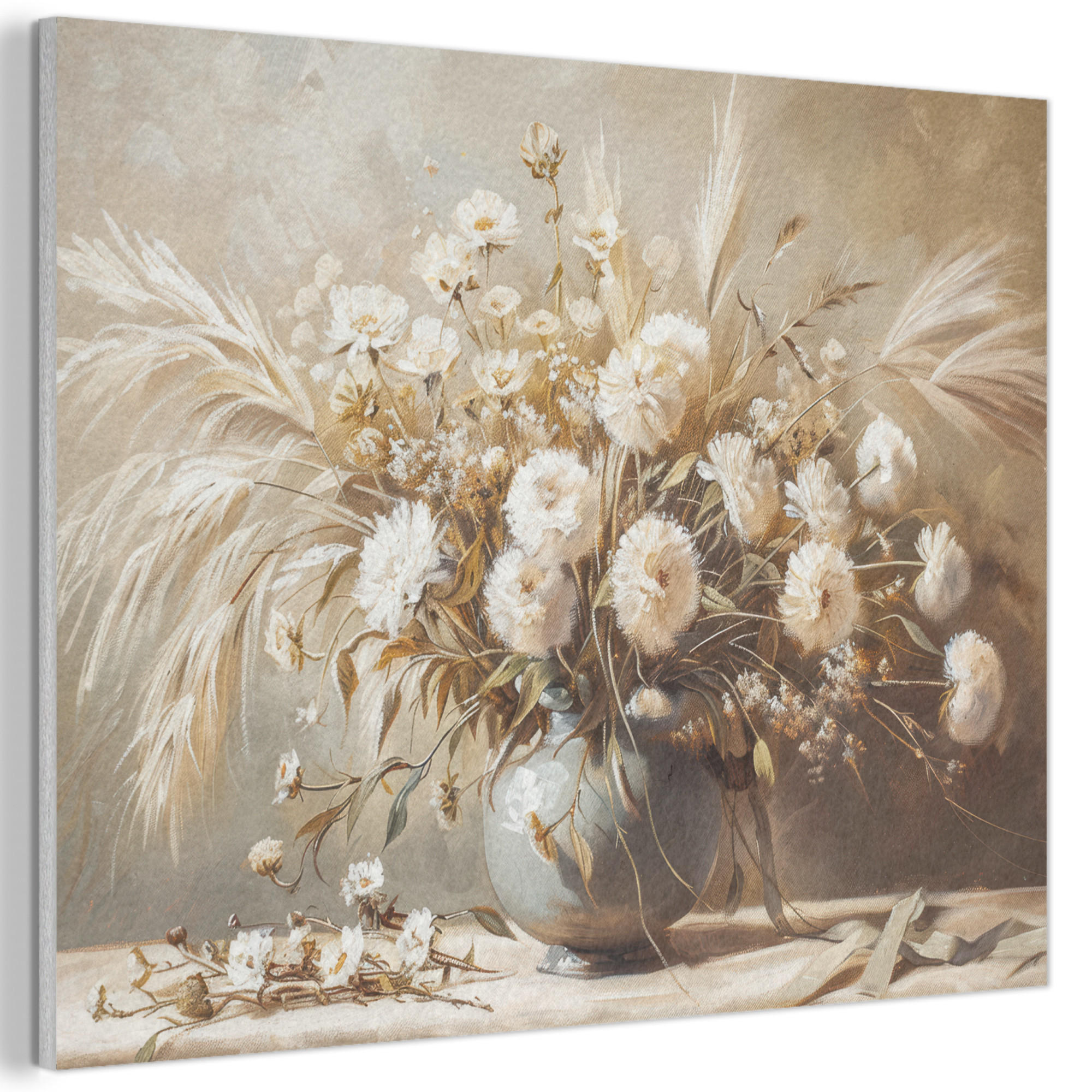 MuchoWow AKUSTICKÝ obraz Květiny - Váza - Zátiší - Béžová 100x70 cm