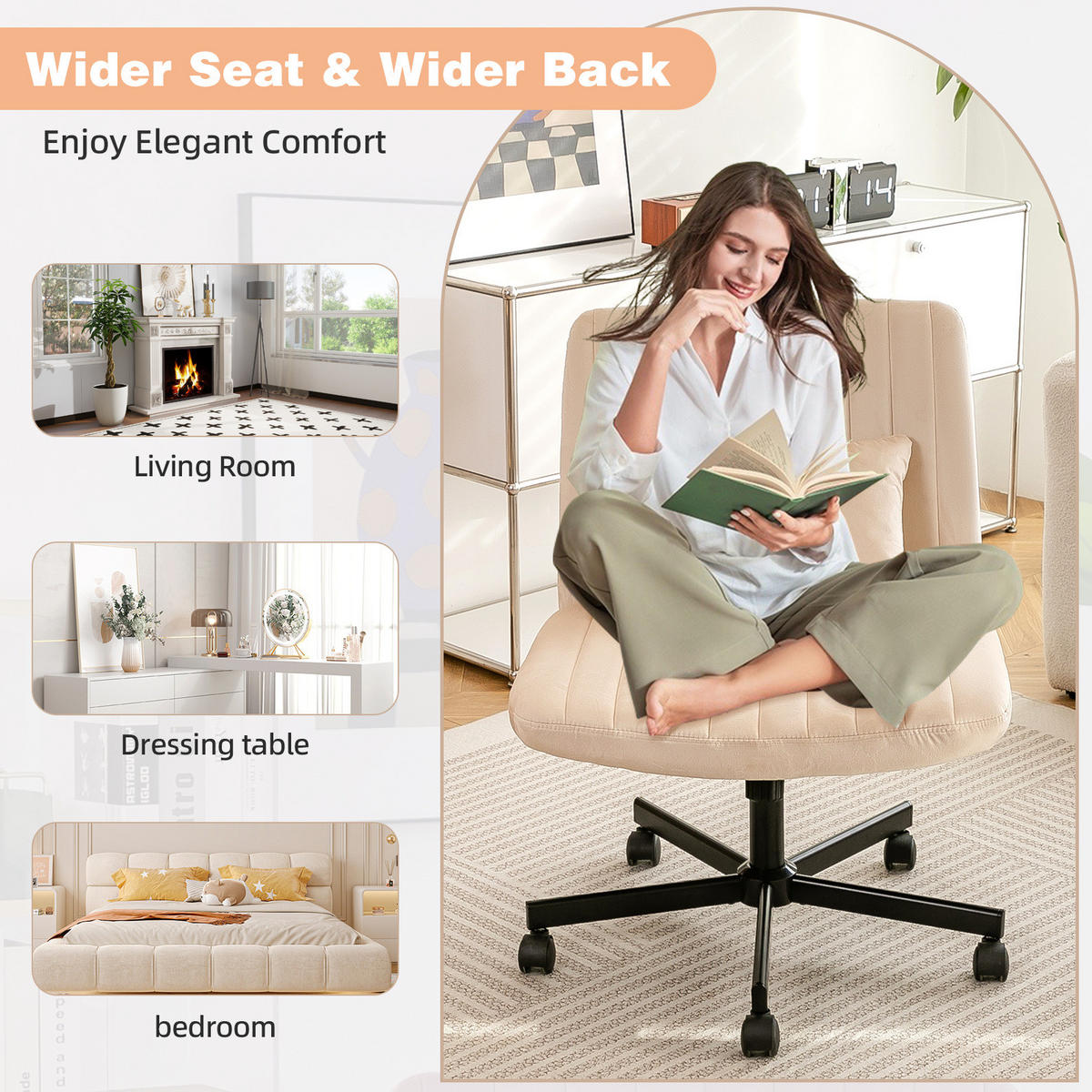 BÜROSTUHL höhenverstellbar Stoff Beige mit Rollen - Beige, Kunststoff (25.2/33/21.5cm) - Meubliv