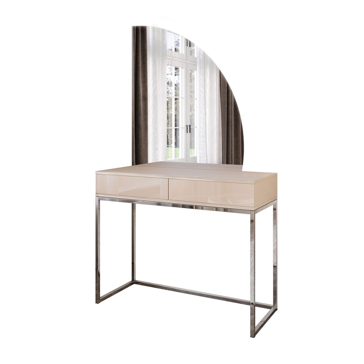 SCHMINKTISCH QUINNIE KASCHMIR mit LED-Spiegel Chrom rechts PUSH OPEN - Kaschmir/Silberfarben, Holzwerkstoff (100/175/42cm) - Lookway