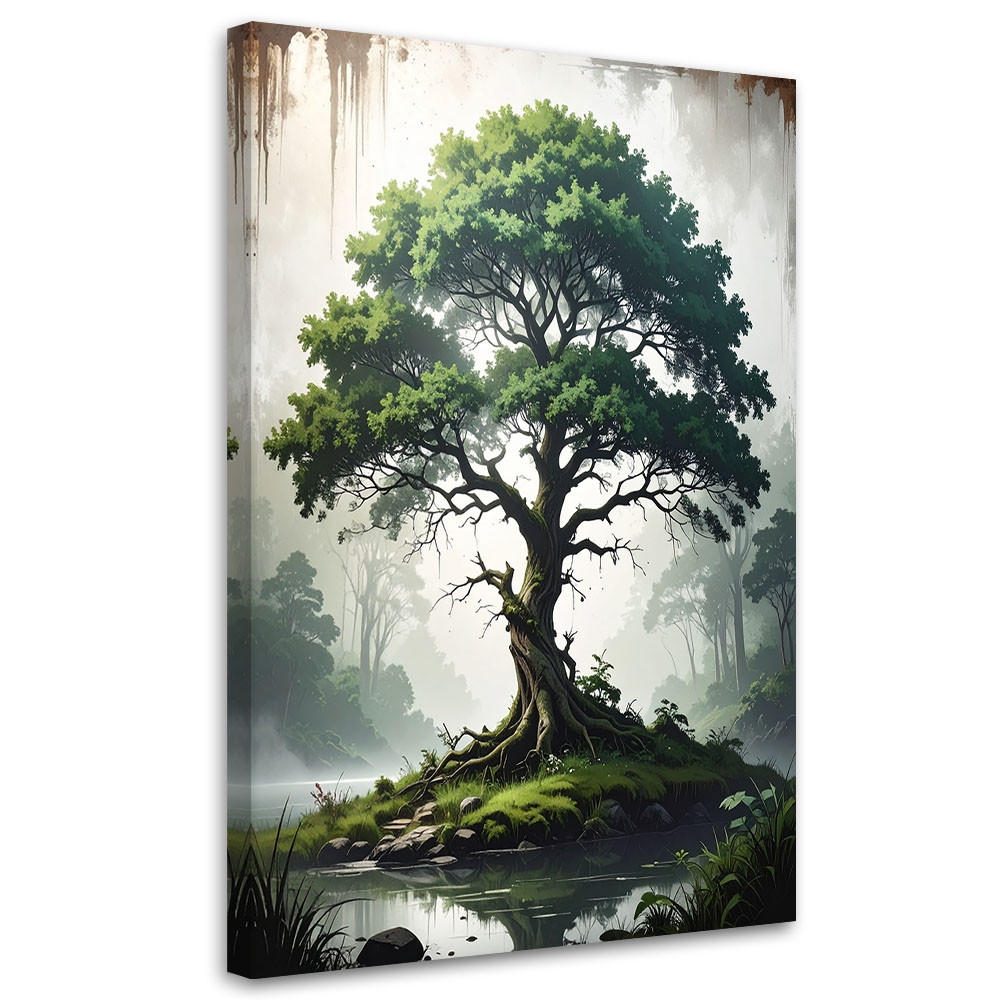 BILD auf Leinwand, Grüner Baum Natur See Landschaft - Grün, Textil (80/120cm) - Feeby