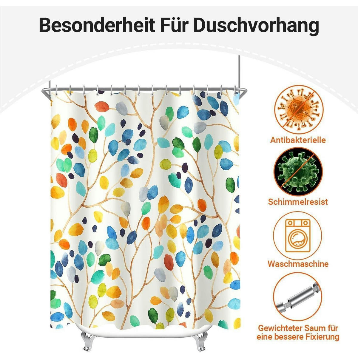 DUSCHVORHANG Bunter Baum 180 x 160 cm - Multicolor, Textil (180/160cm)