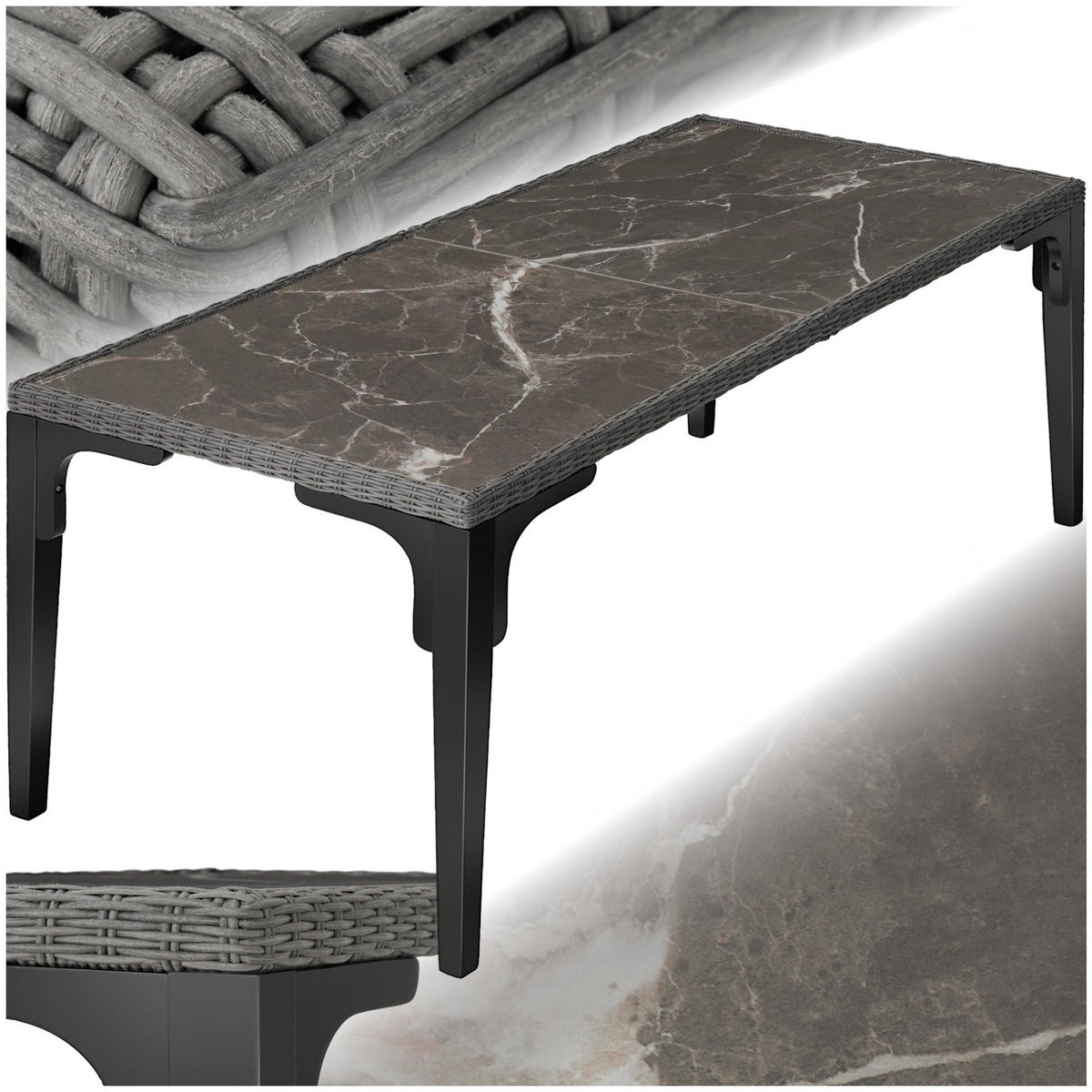 GARTENTISCH Foggia,196 x 87 x 76 cm,grau - Grau, Kunststoff (196/87/76cm) - tectake
