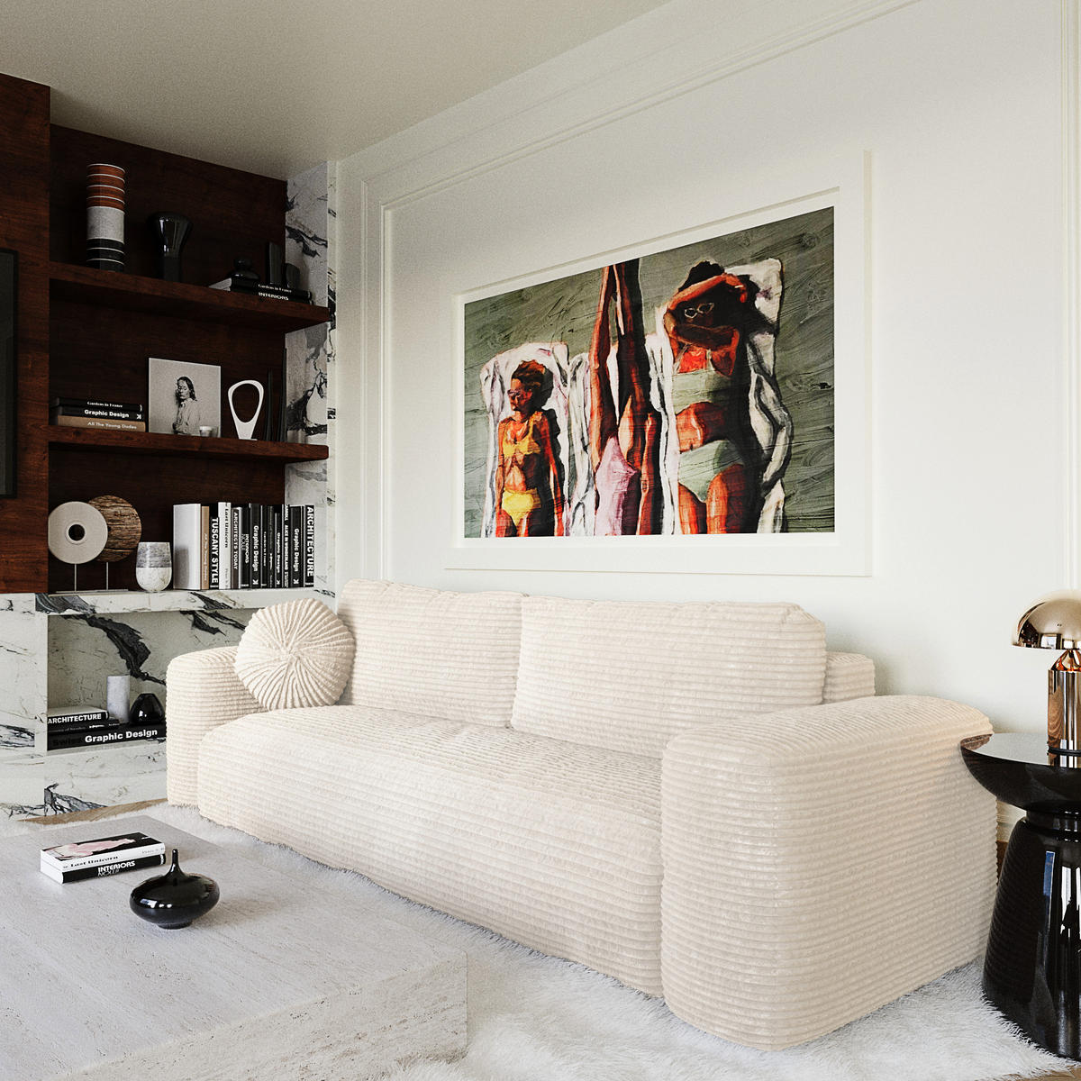 SCHLAFSOFA mit Stauraum LIOR XXL-Cord Creme 260cm - Creme, Textil (260/83/100cm) - Premium Interiors