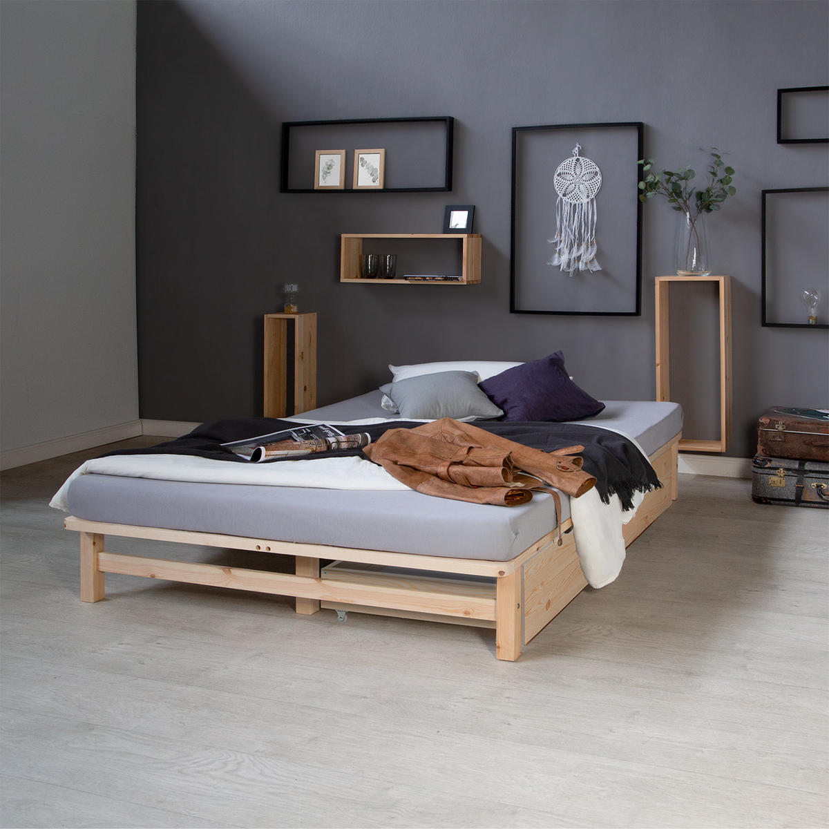 HOLZBETT mit Stauraum 140/200 cm natur - Braun, Holz (140/200cm) - Homestyle4u