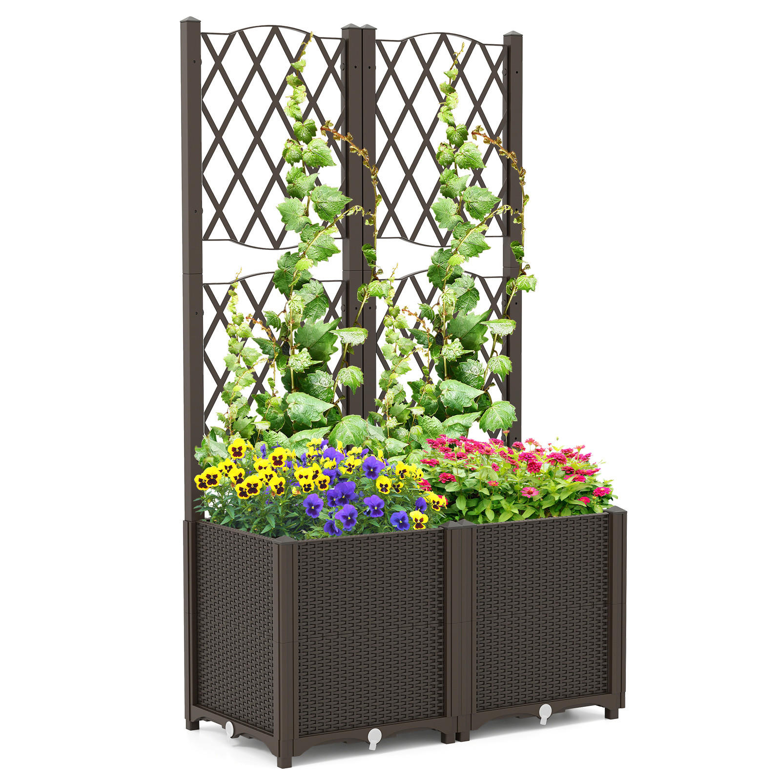 BLOMMLÅDA med klätterstöd brun - Brun, Trä (80/122/40cm) - COSTWAY